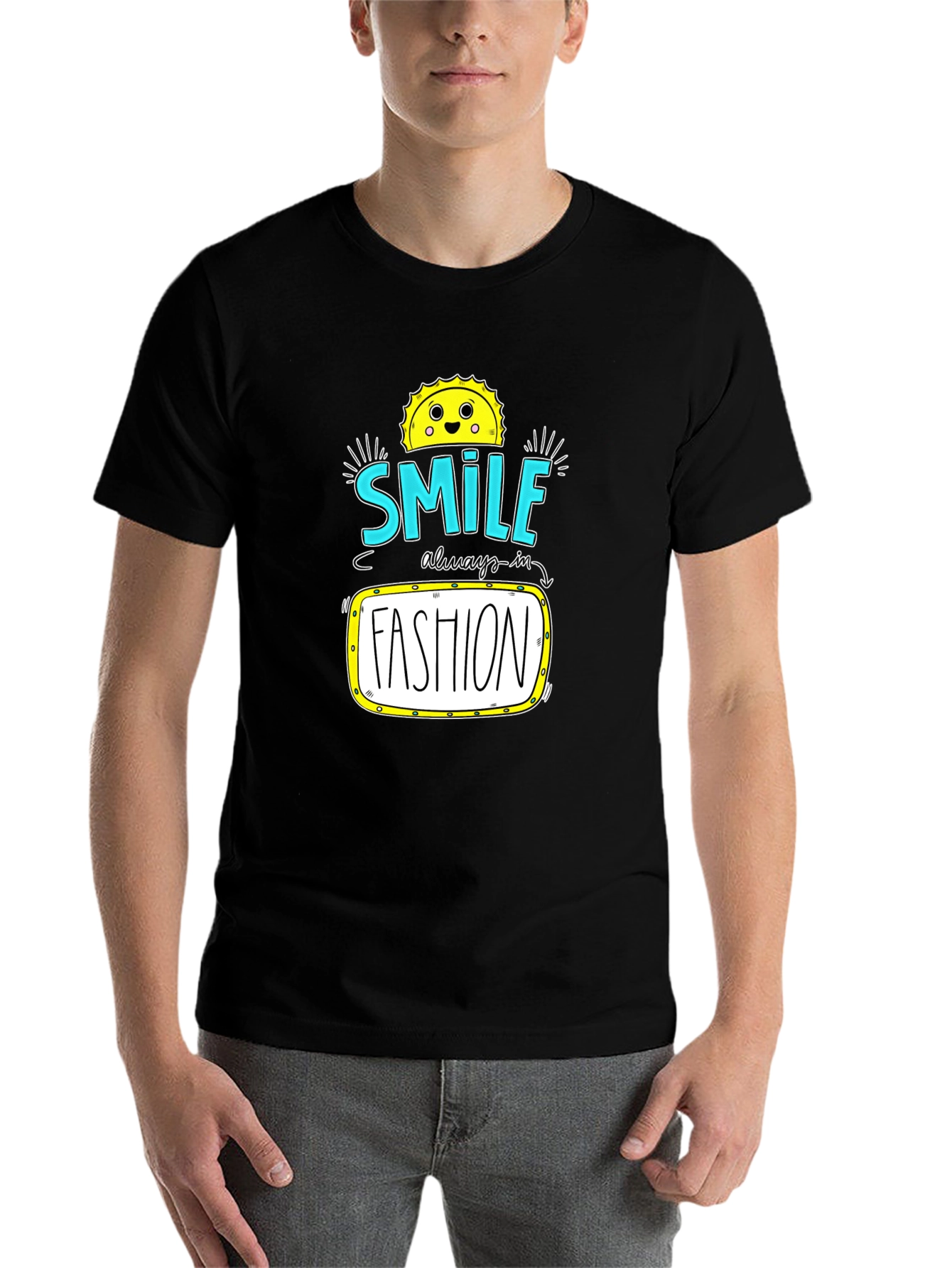 Black Smile Fashion Graphic Tee - Black Cotton T-Shirt view 7
