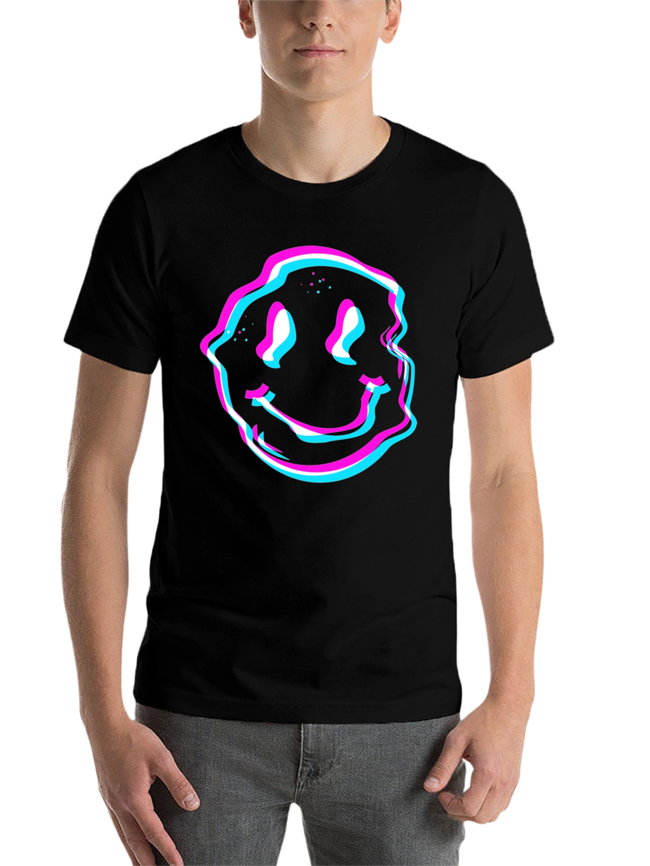 Black Glitch Smiley Face Graphic Tee - Black view 7