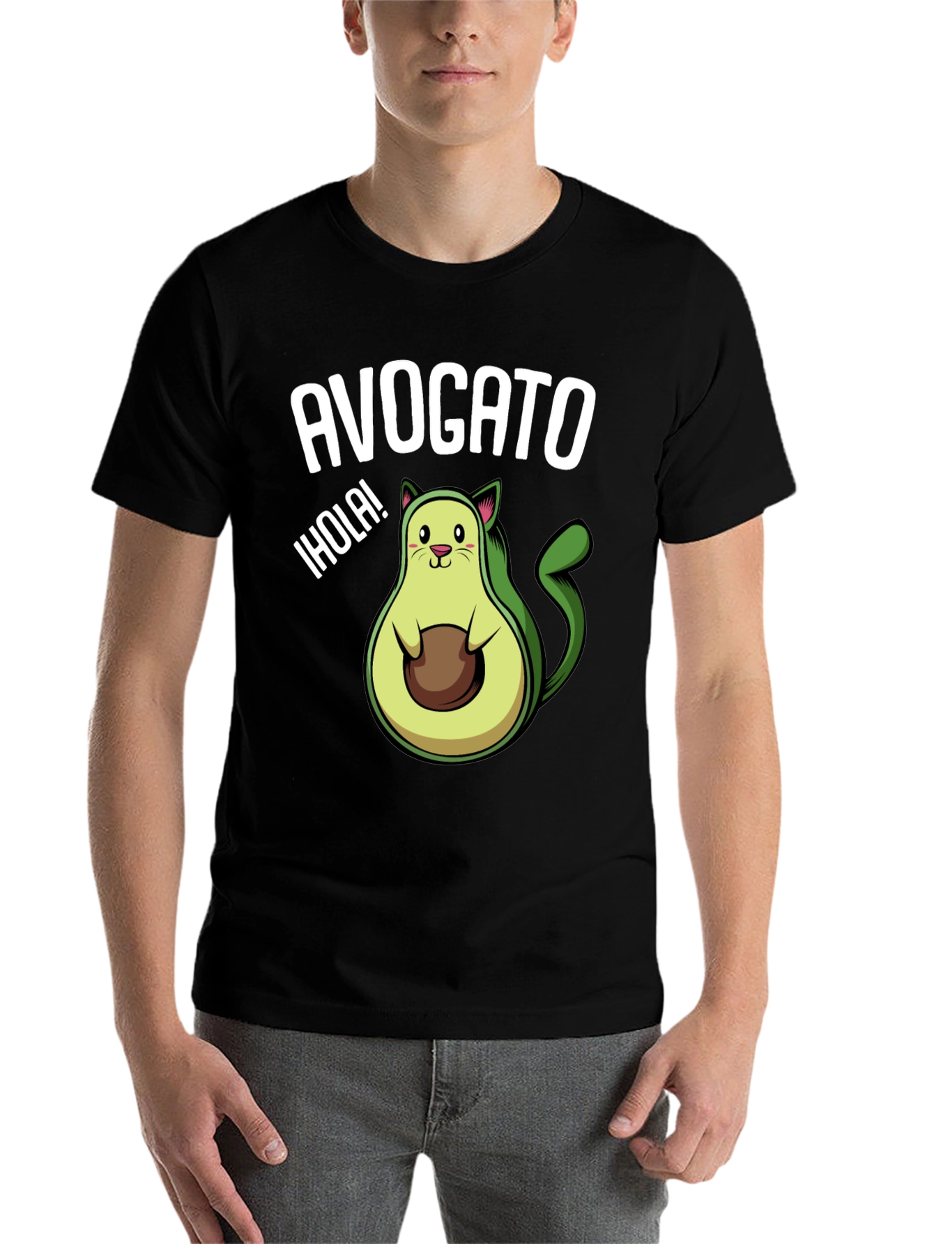Black Avogato T-Shirt - Funny Avocado Cat Tee view 7