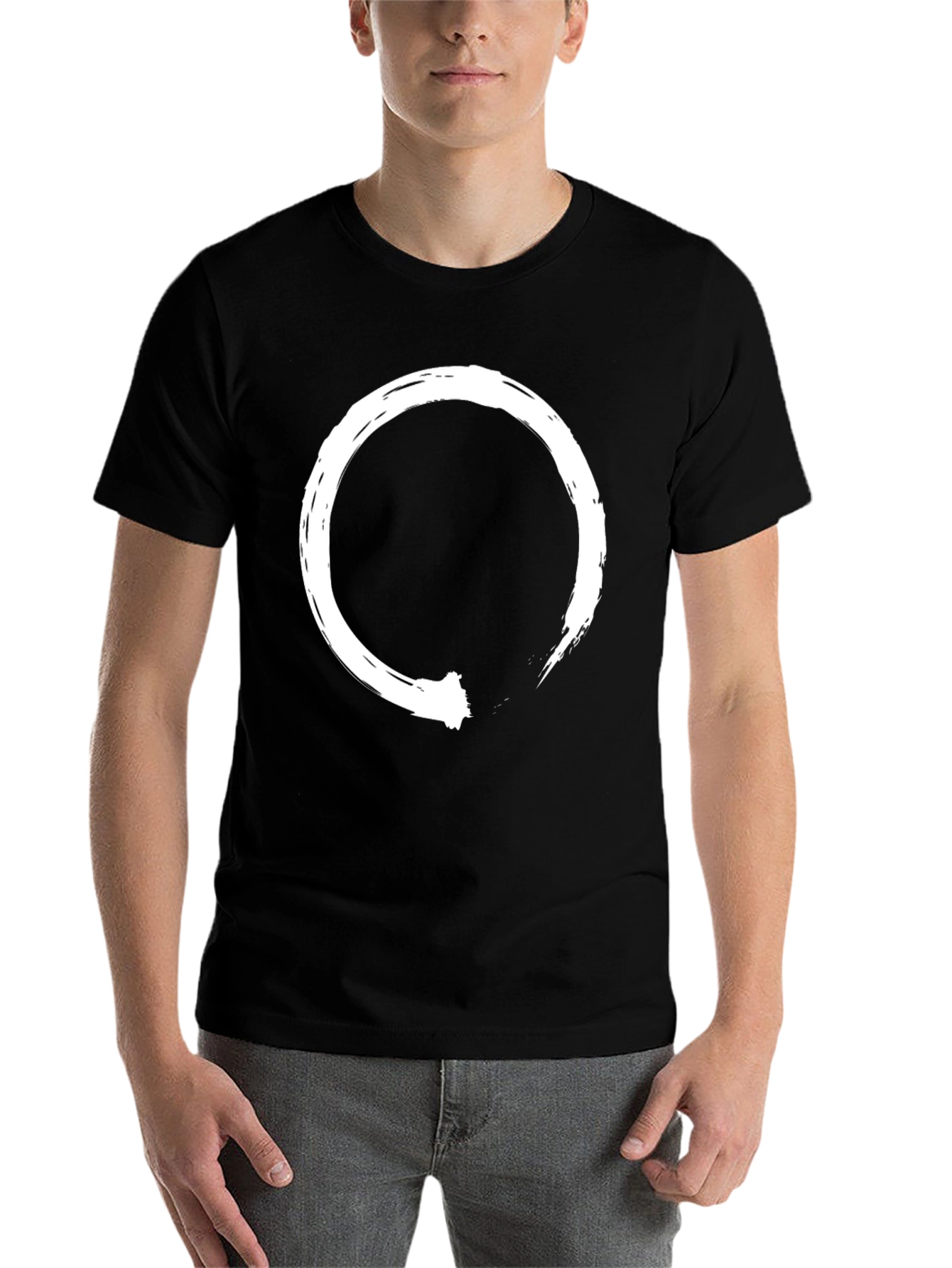 Black Black T-Shirt with White Enso Circle Design view 7