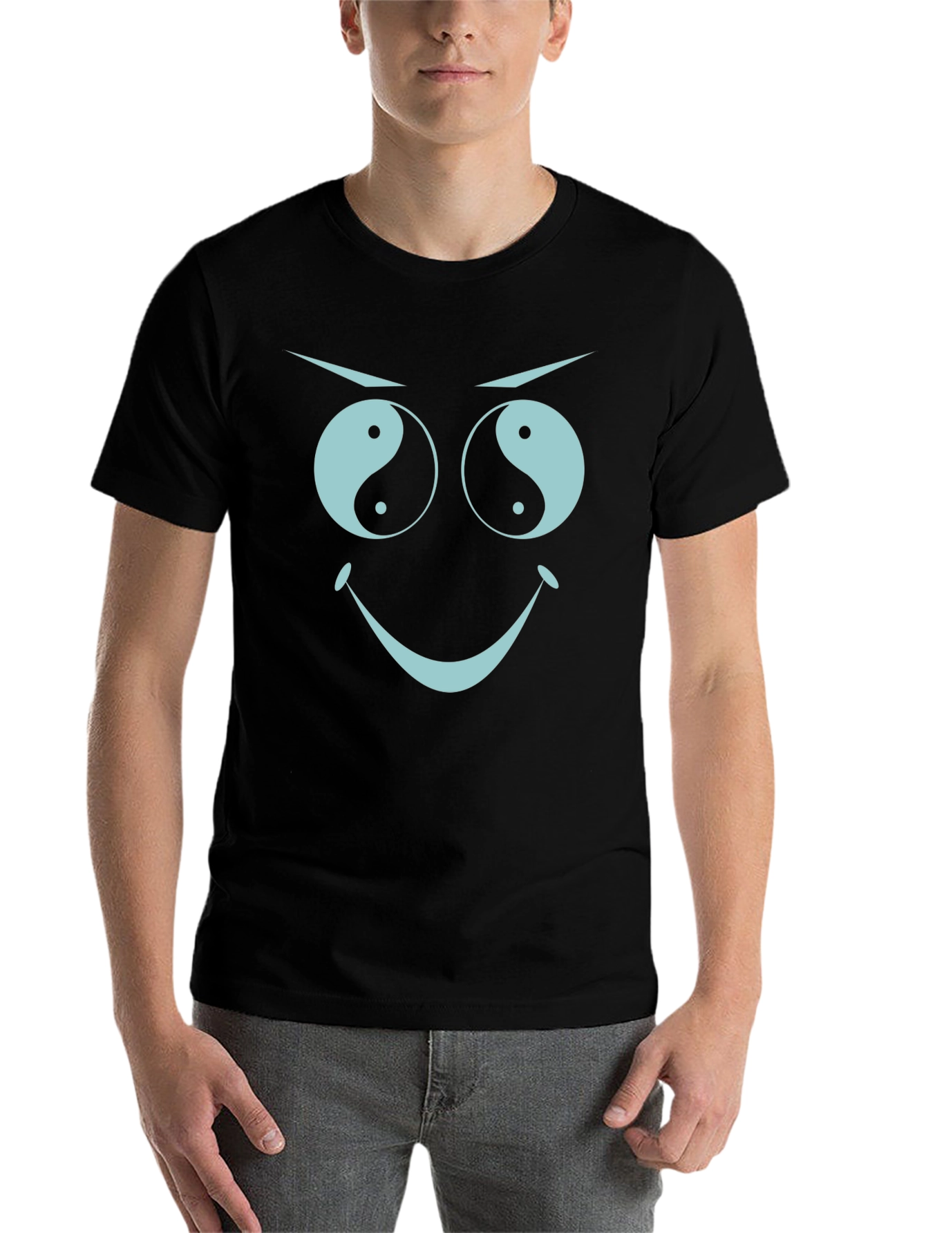 Black Yin Yang Eyes Graphic Tee - Funny Face Black T-Shirt view 7
