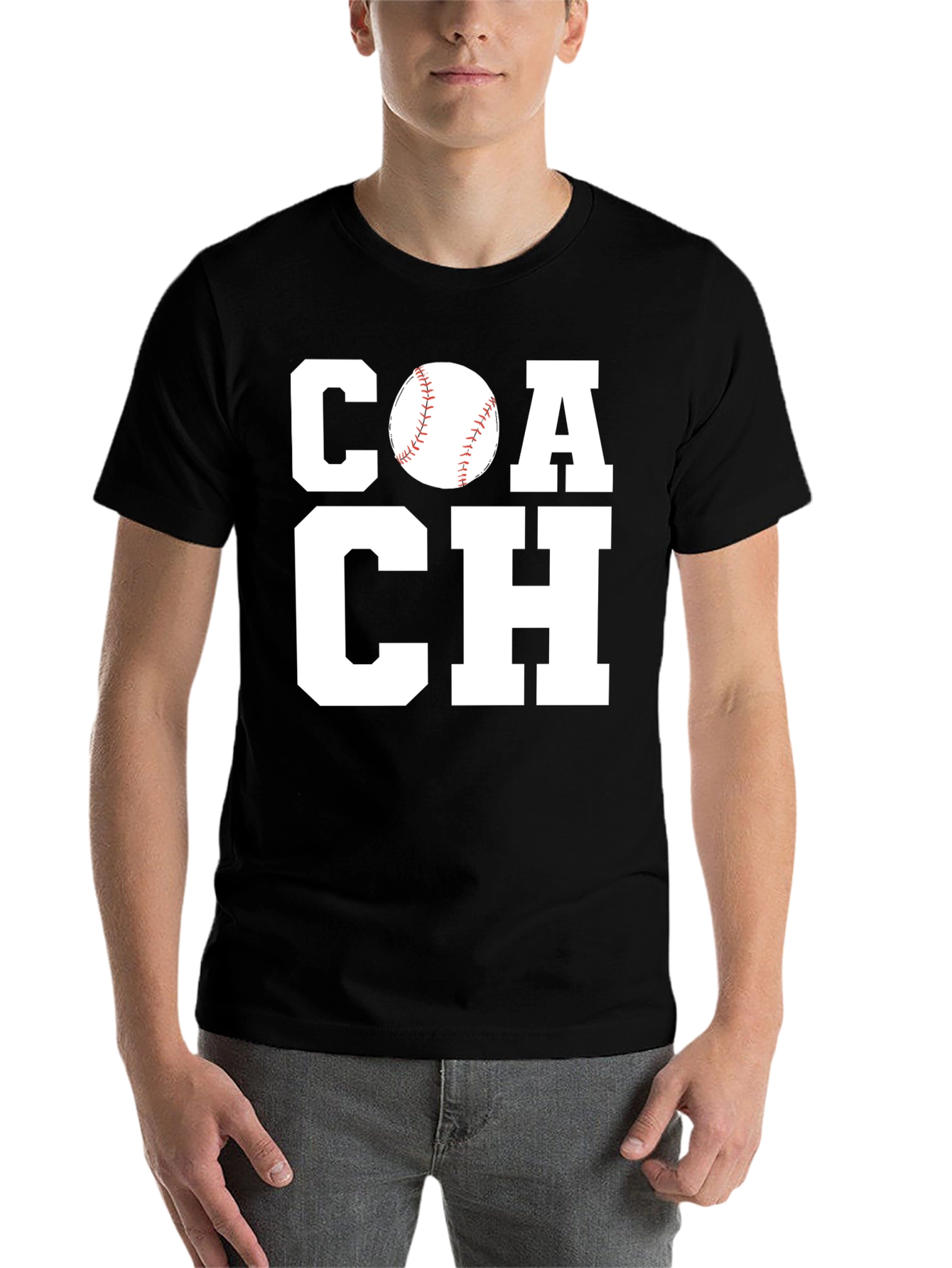 Black Baseball Coach Graphic Tee - Black Cotton T-Shirt view 7