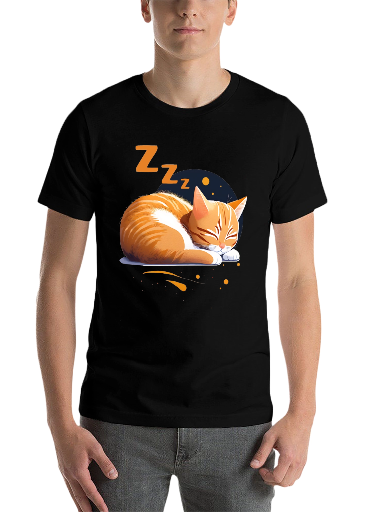 Black Sleeping Cat Graphic Tee - Comfortable Cotton Shirt view 7