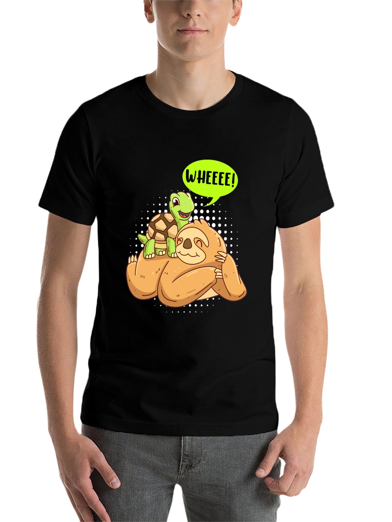 Black Sloth and Turtle WHEEEE! Graphic T-Shirt view 7