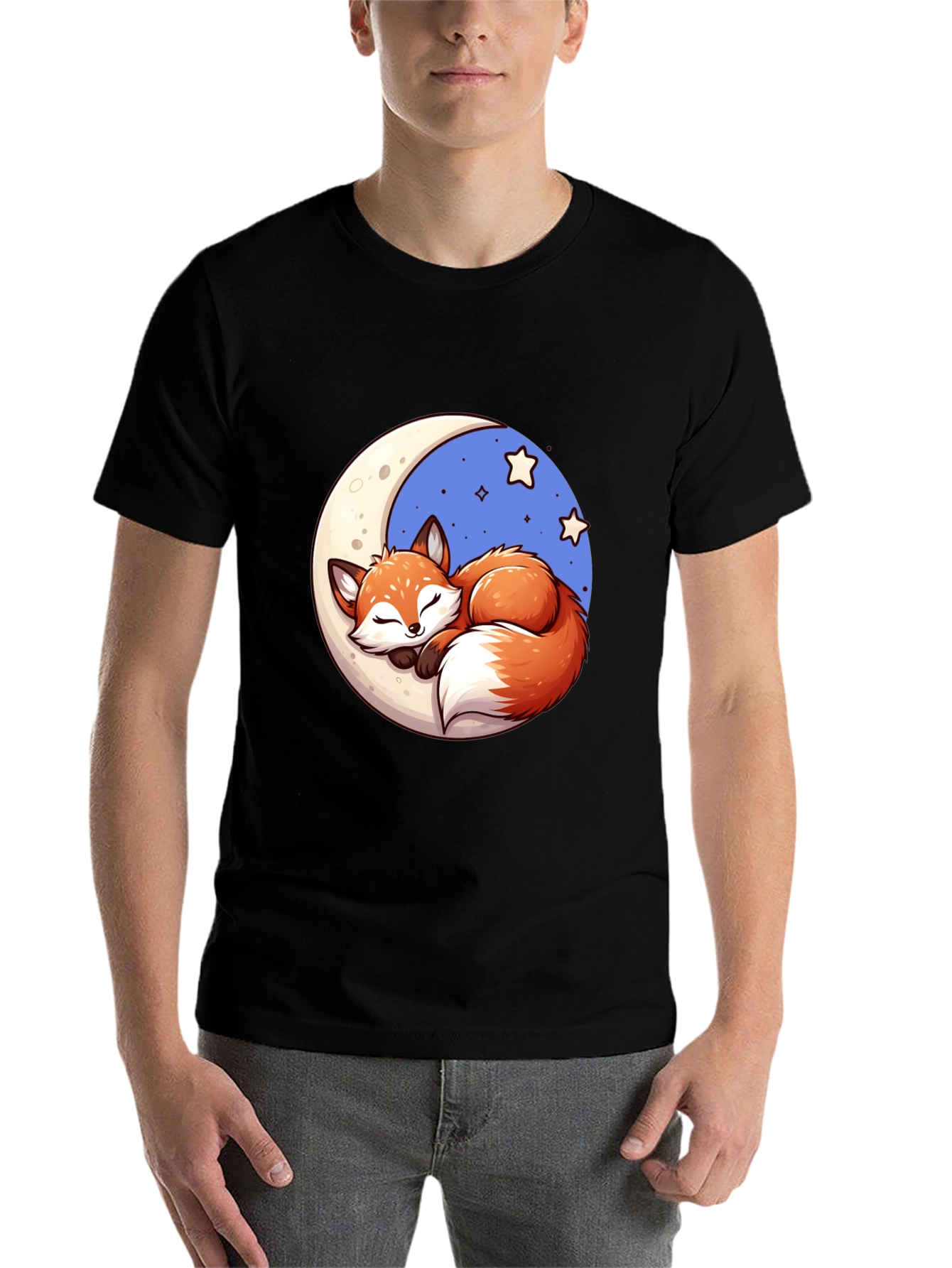 Black Dreamy Fox Graphic Tee - Cute Cartoon Design view 7