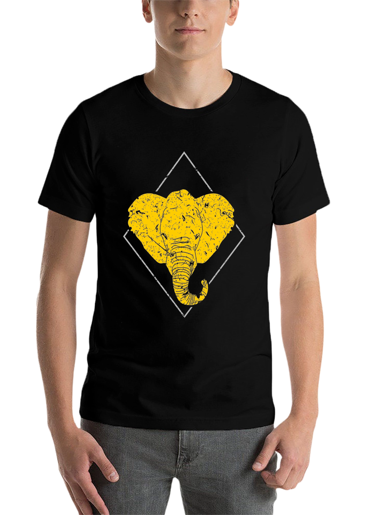 Black Elephant Graphic Tee - Distressed Design, Black Cotton view 7