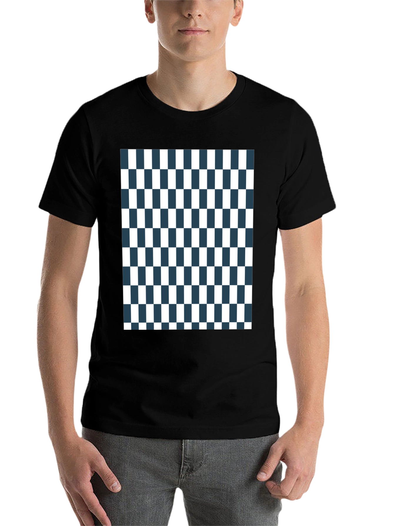 Black Checkered Pattern Tee - Classic Style view 7
