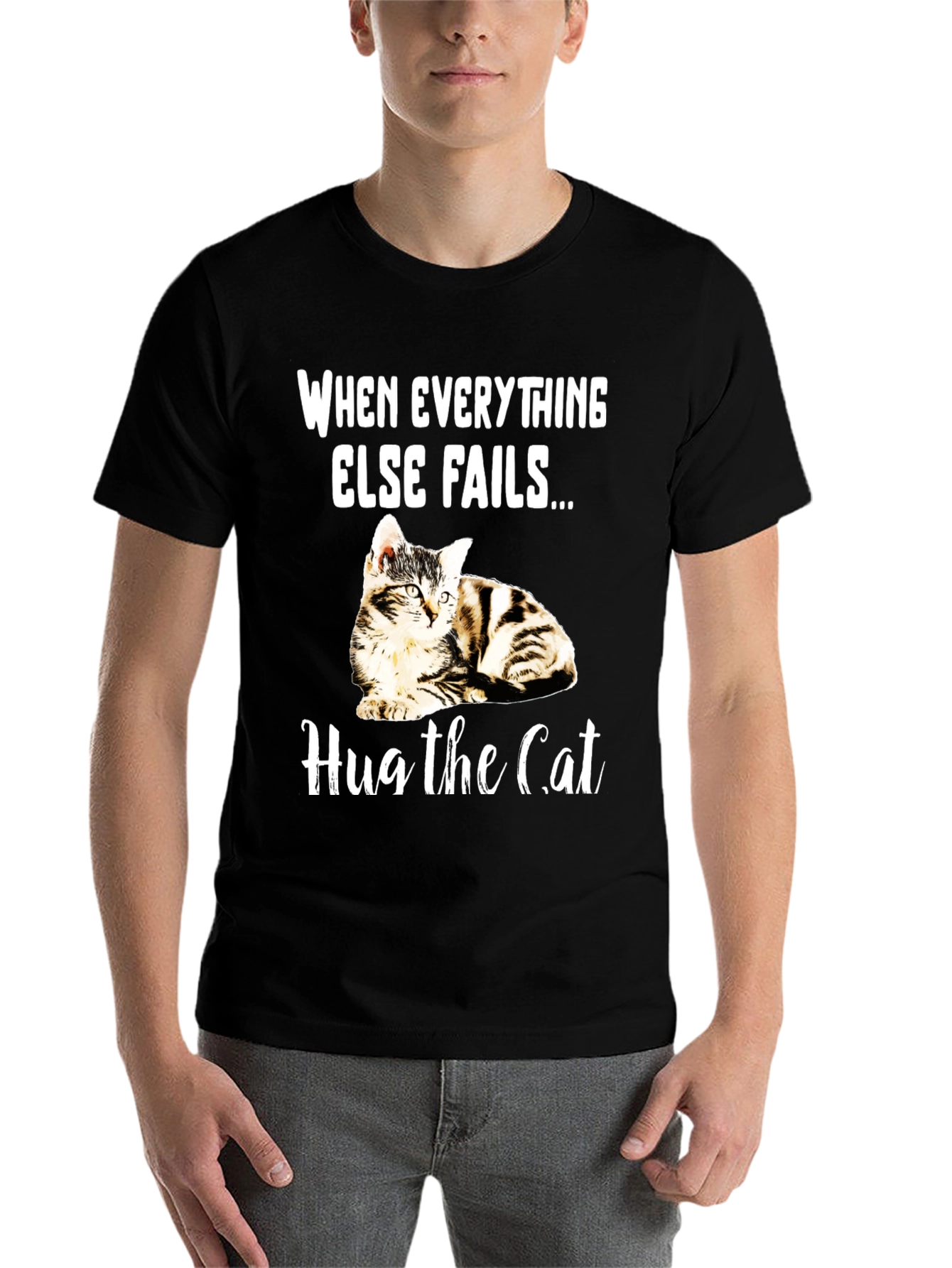 Black Hug the Cat T-Shirt - Novelty Graphic Tee view 7