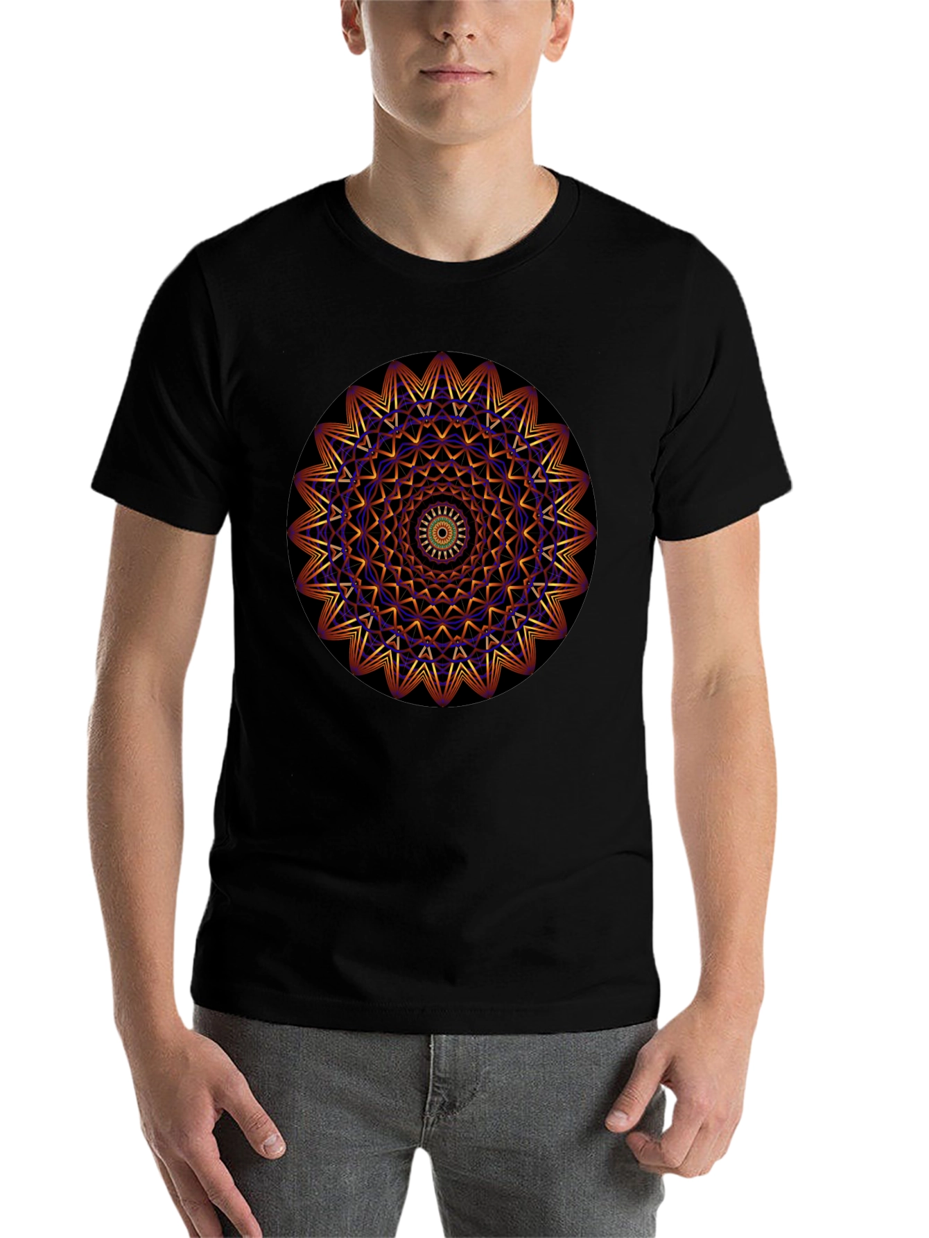 Black Geometric Mandala Graphic Print T-Shirt view 7