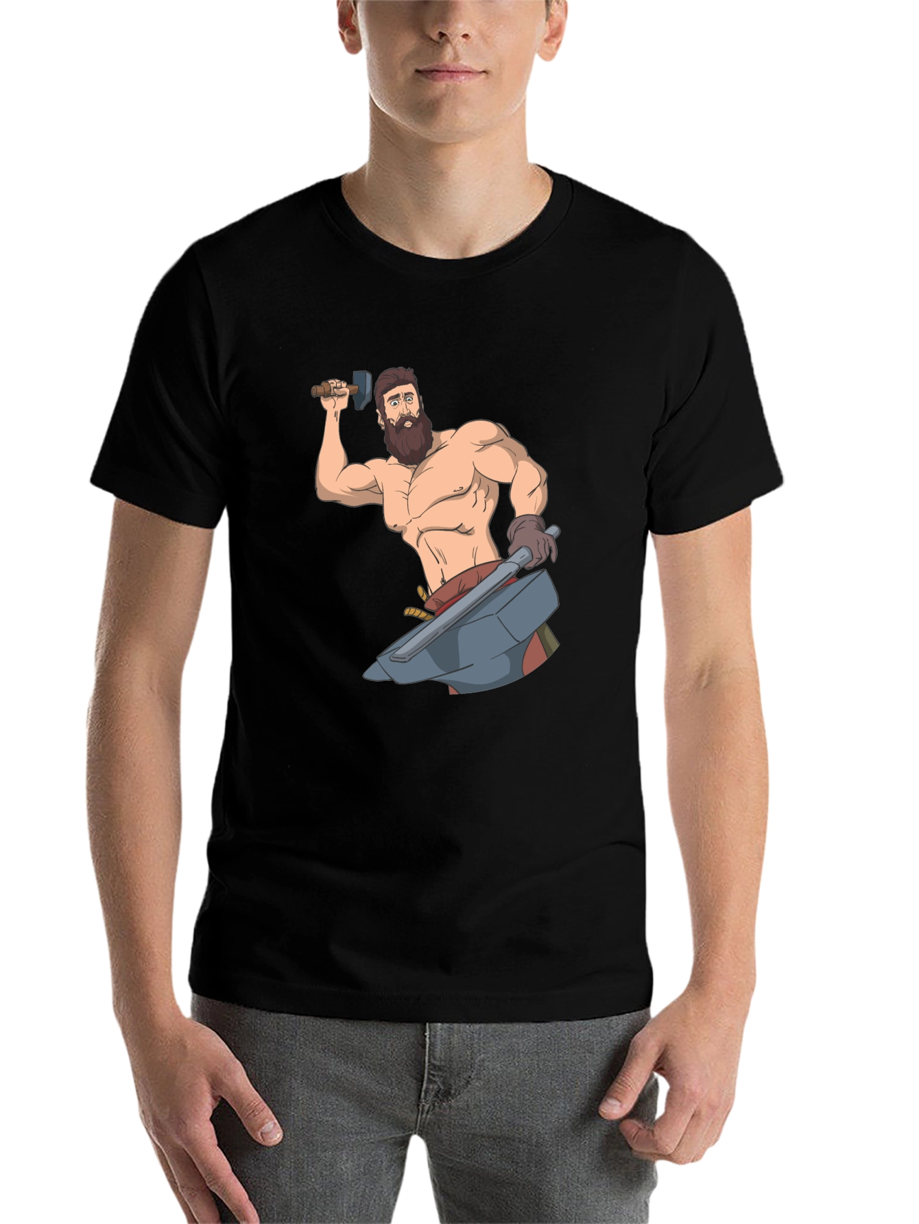 Black Blacksmith Cartoon Graphic T-Shirt view 7