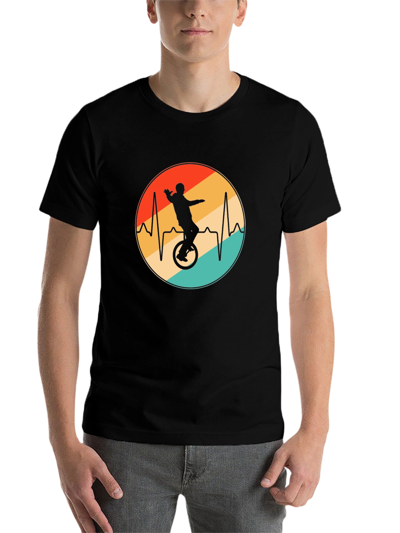 Black Unicycle Heartbeat Black T-Shirt view 7