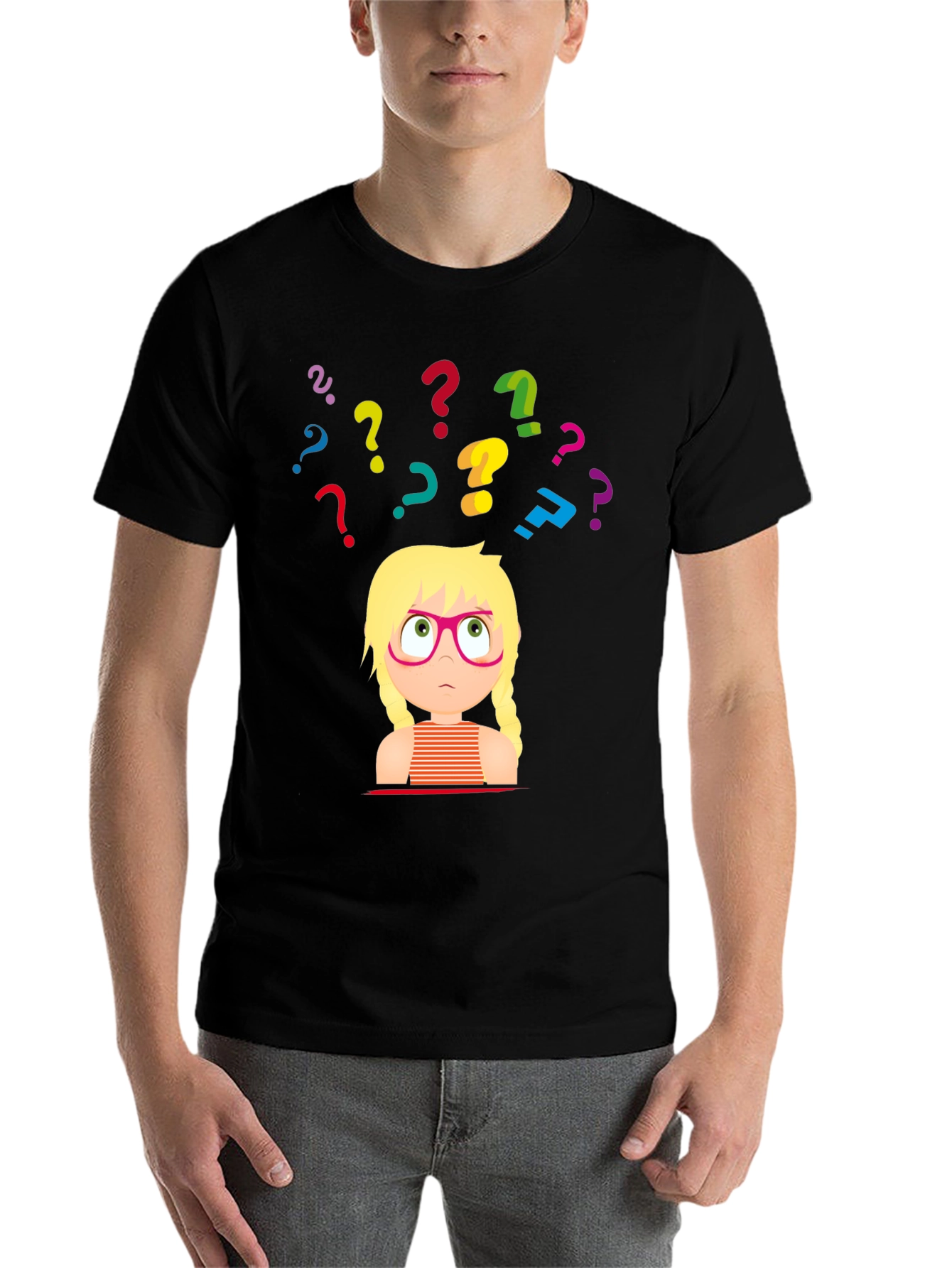 Black Puzzled Girl Graphic Tee - Black Cotton T-Shirt view 7