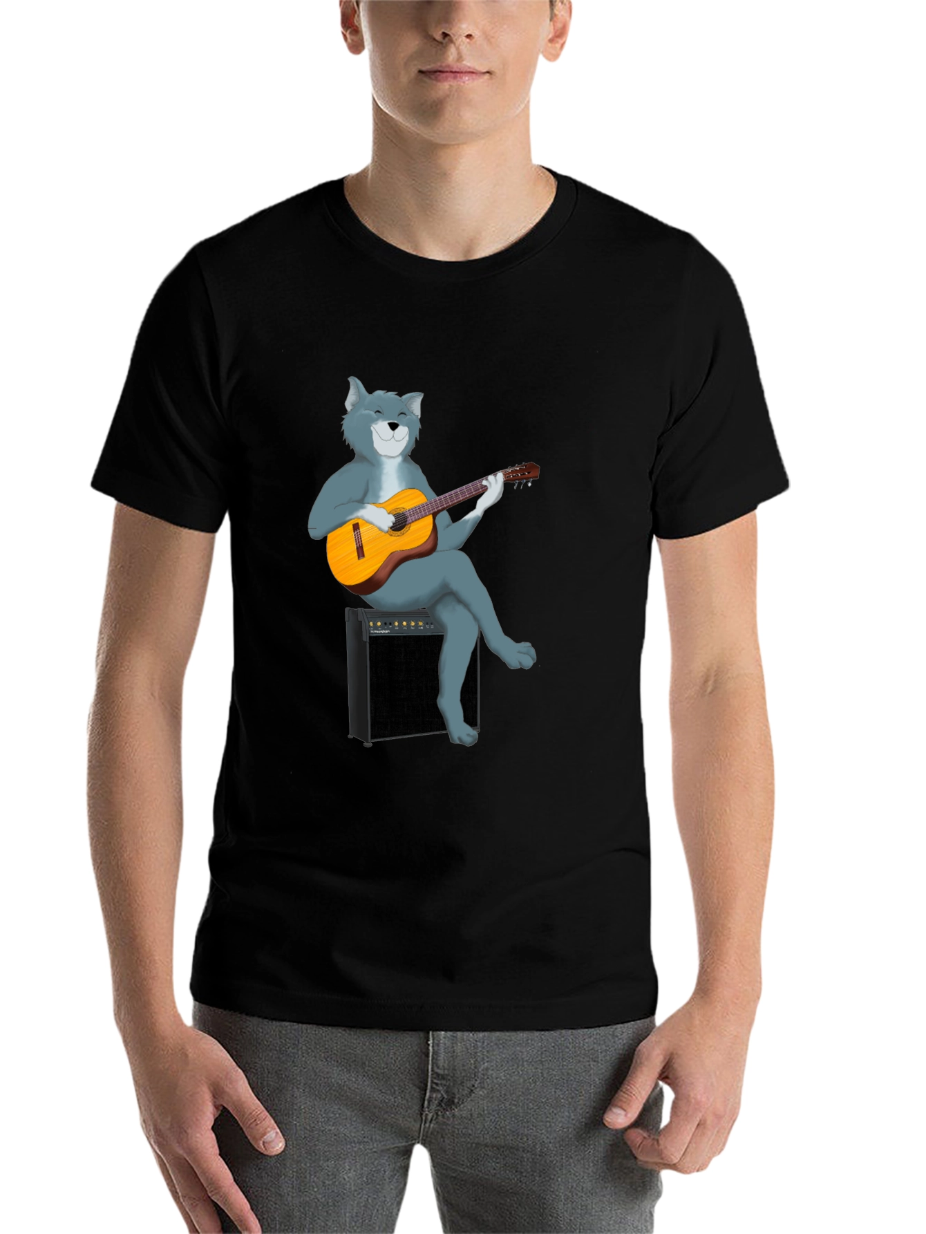 Black Cat Guitarist T-Shirt - Cool Graphic Tee view 7
