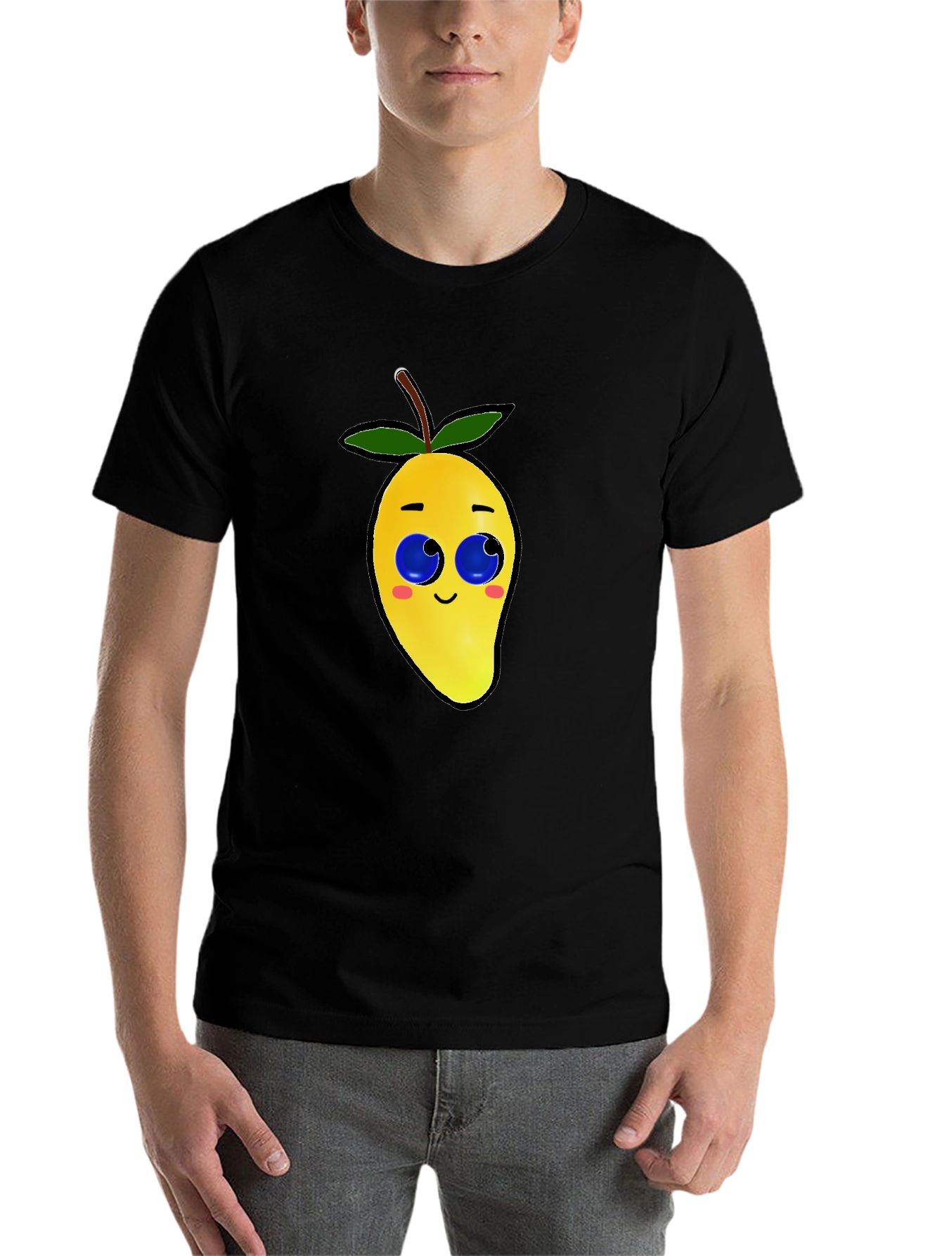 Black Cartoon Mango Graphic Tee - Black Cotton Blend view 7