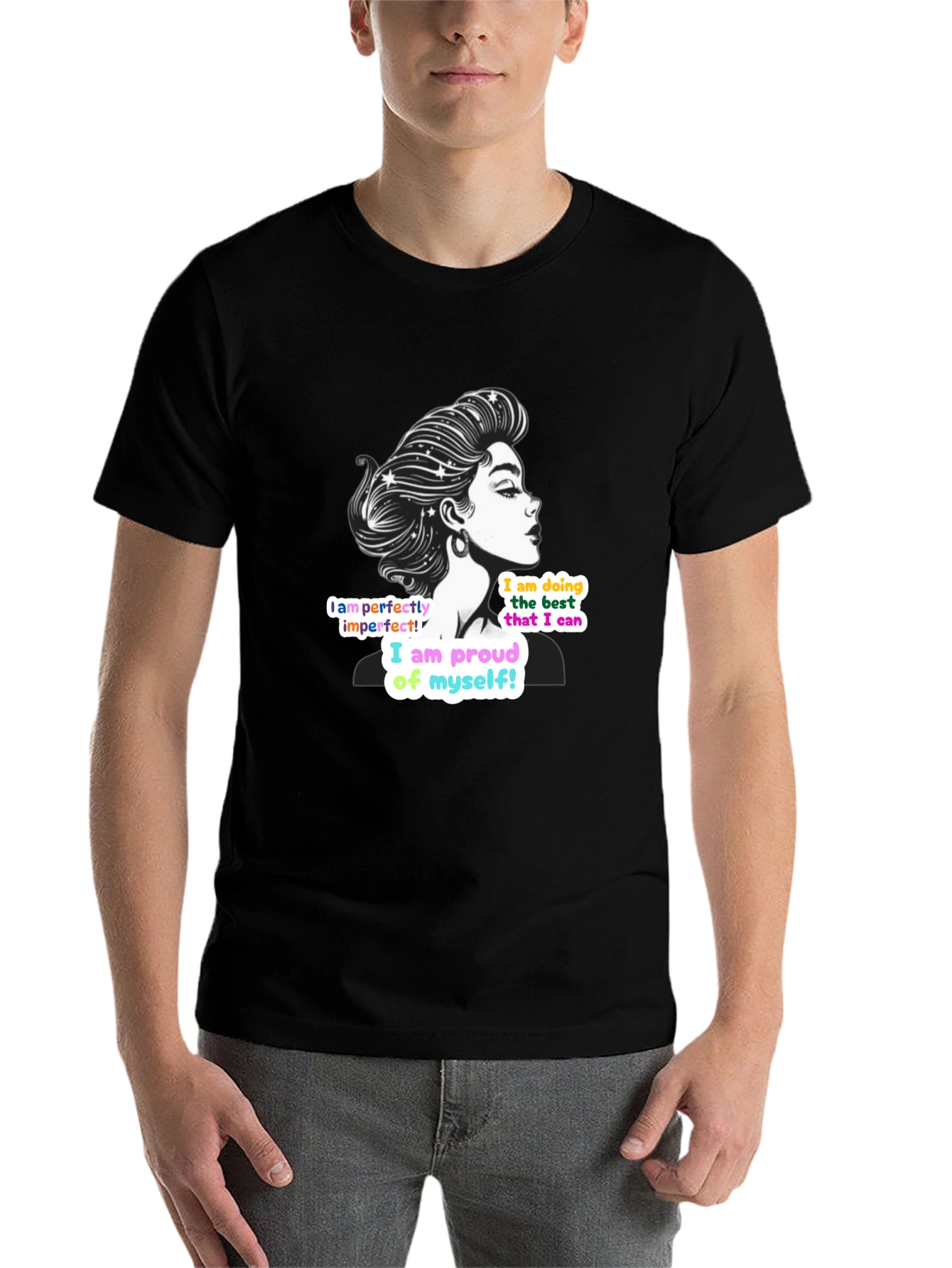 Black Empowering Woman T-Shirt: Perfectly Imperfect Design view 7