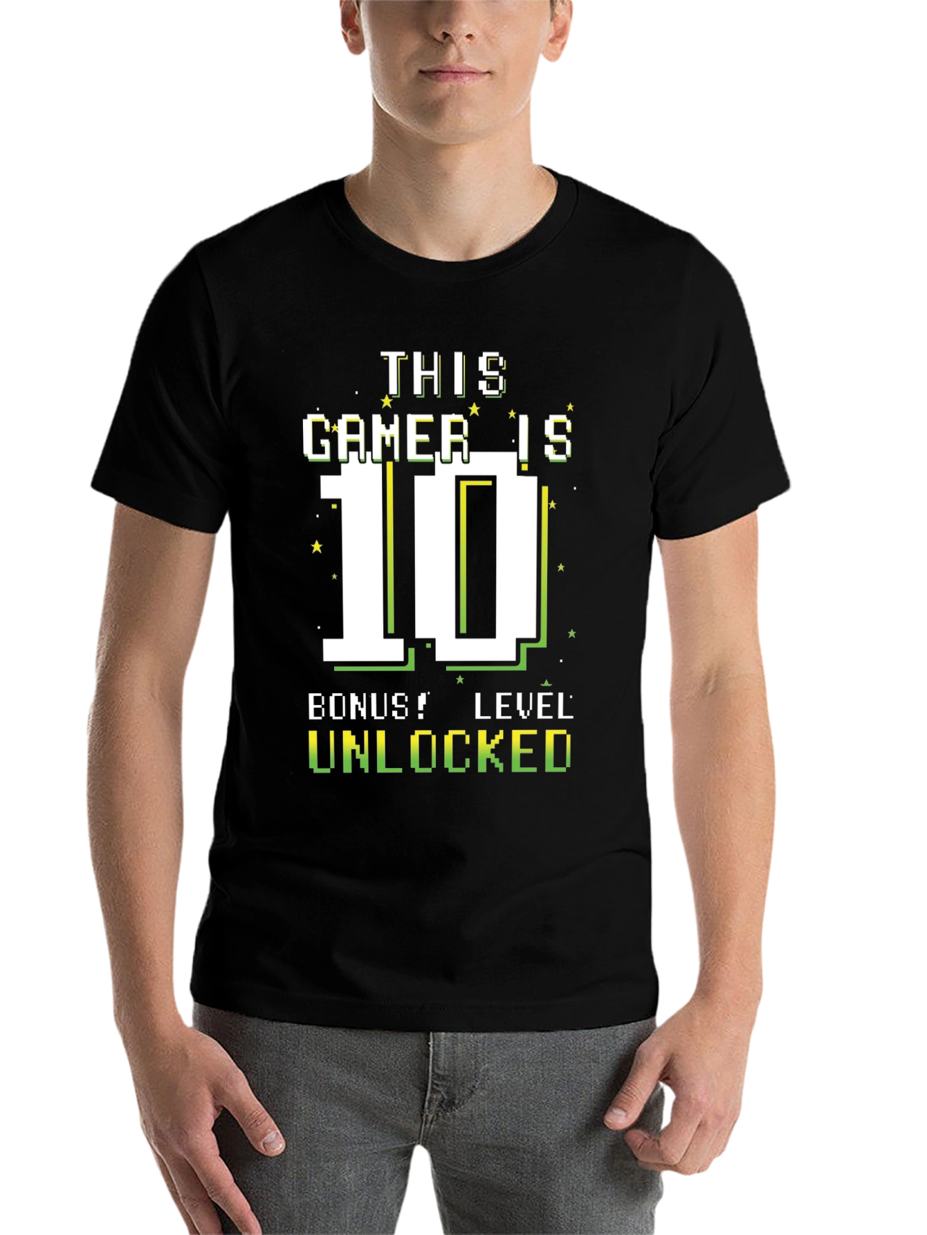 Black Gamer Level 10 Unlocked T-Shirt - Birthday Gift view 7