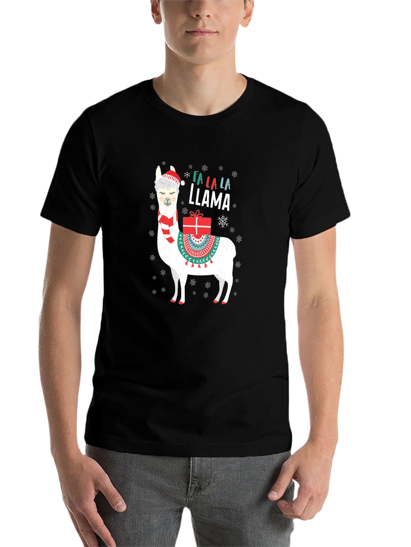 Black Festive Llama Christmas T-Shirt view 7