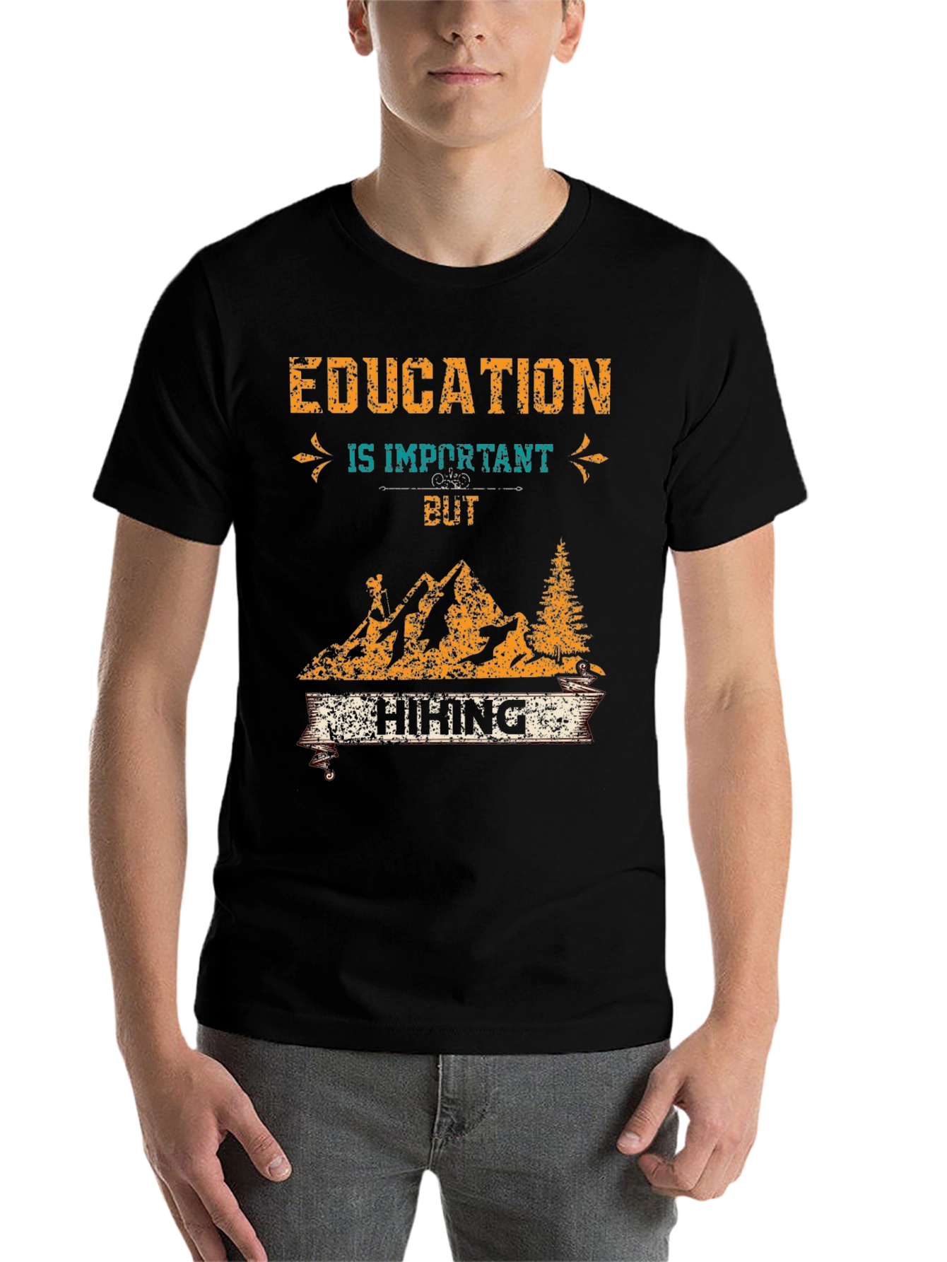 Black Education is Important But Hiking T-Shirt view 7