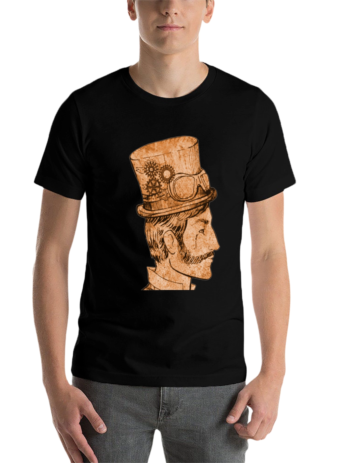 Black Steampunk Gentleman Graphic Tee - Black Cotton view 7