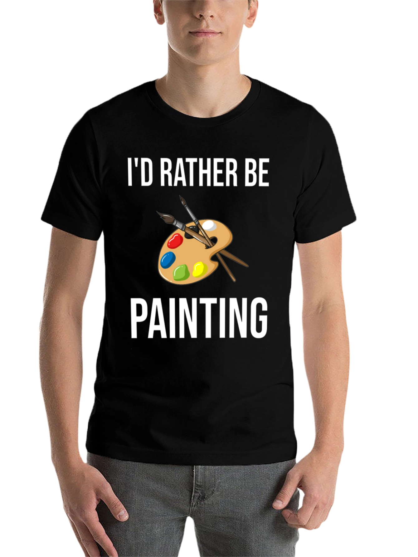 Black I'd Rather Be Painting T-Shirt - Artist Palette Design view 7