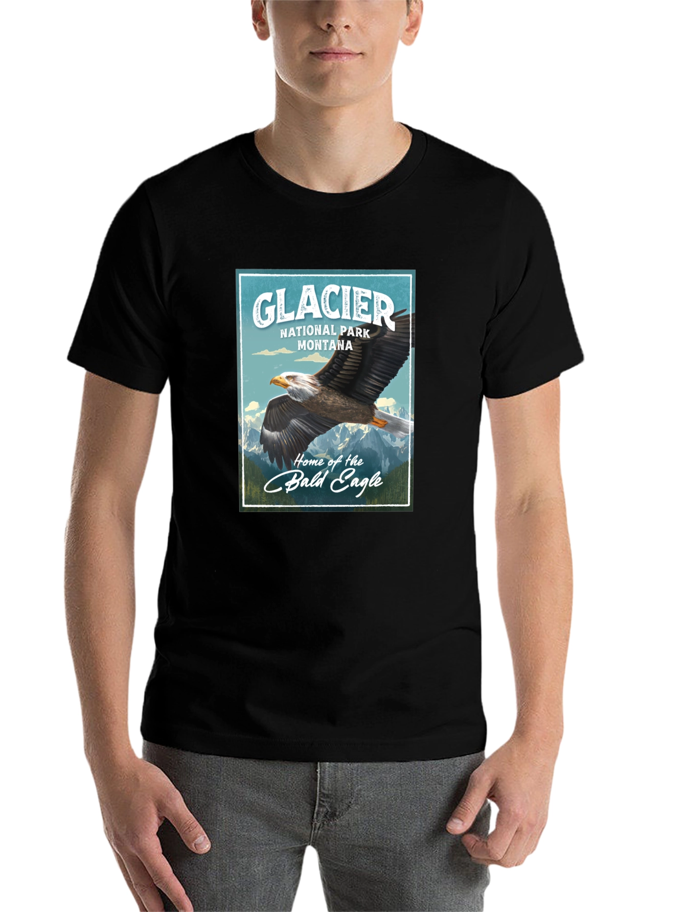 Black Glacier National Park Eagle Graphic T-Shirt view 7
