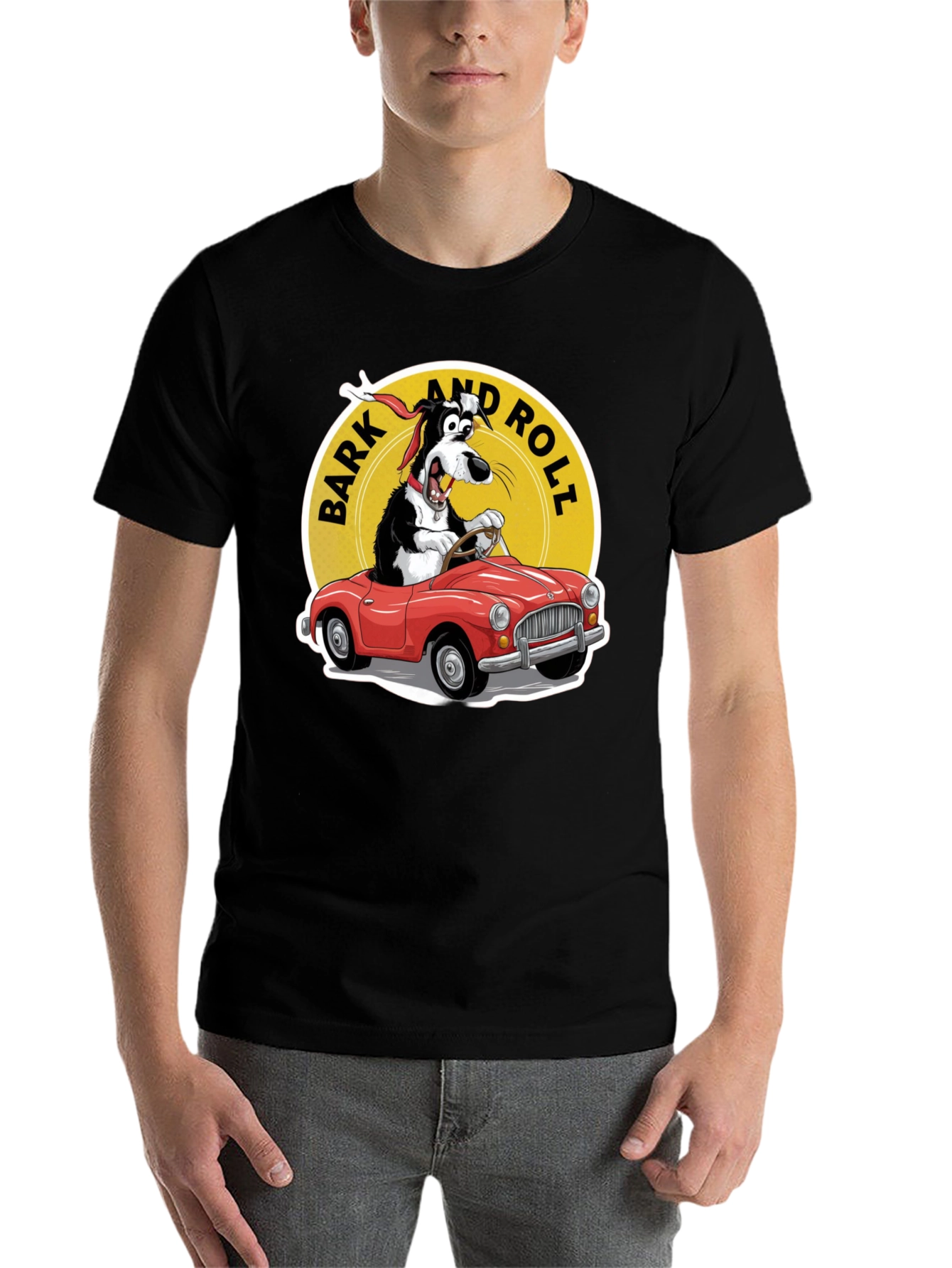 Black Bark and Roll T-Shirt - Dog Driving Car view 7