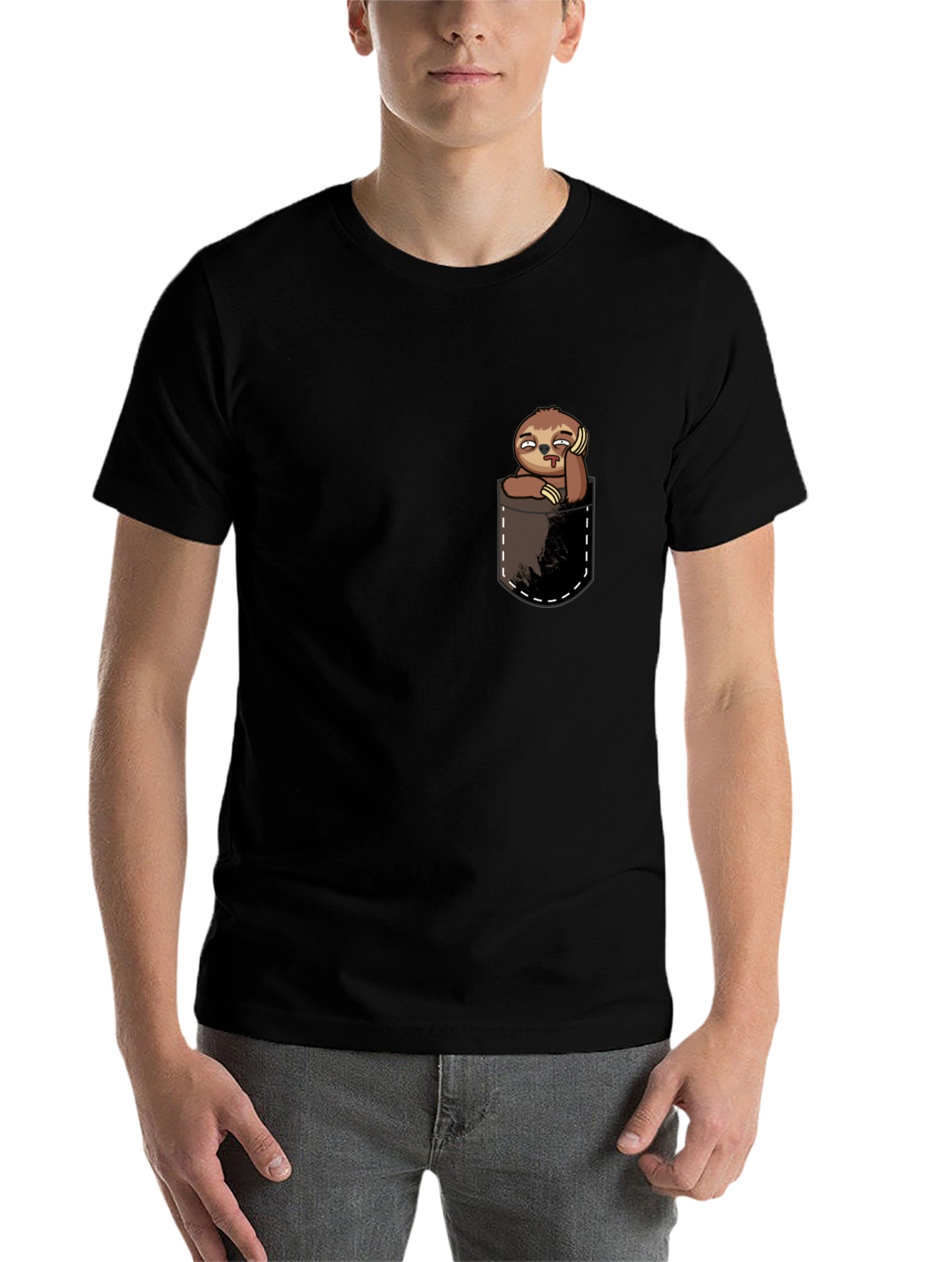 Black Sloth in Pocket Tee - Funny Graphic T-Shirt view 7