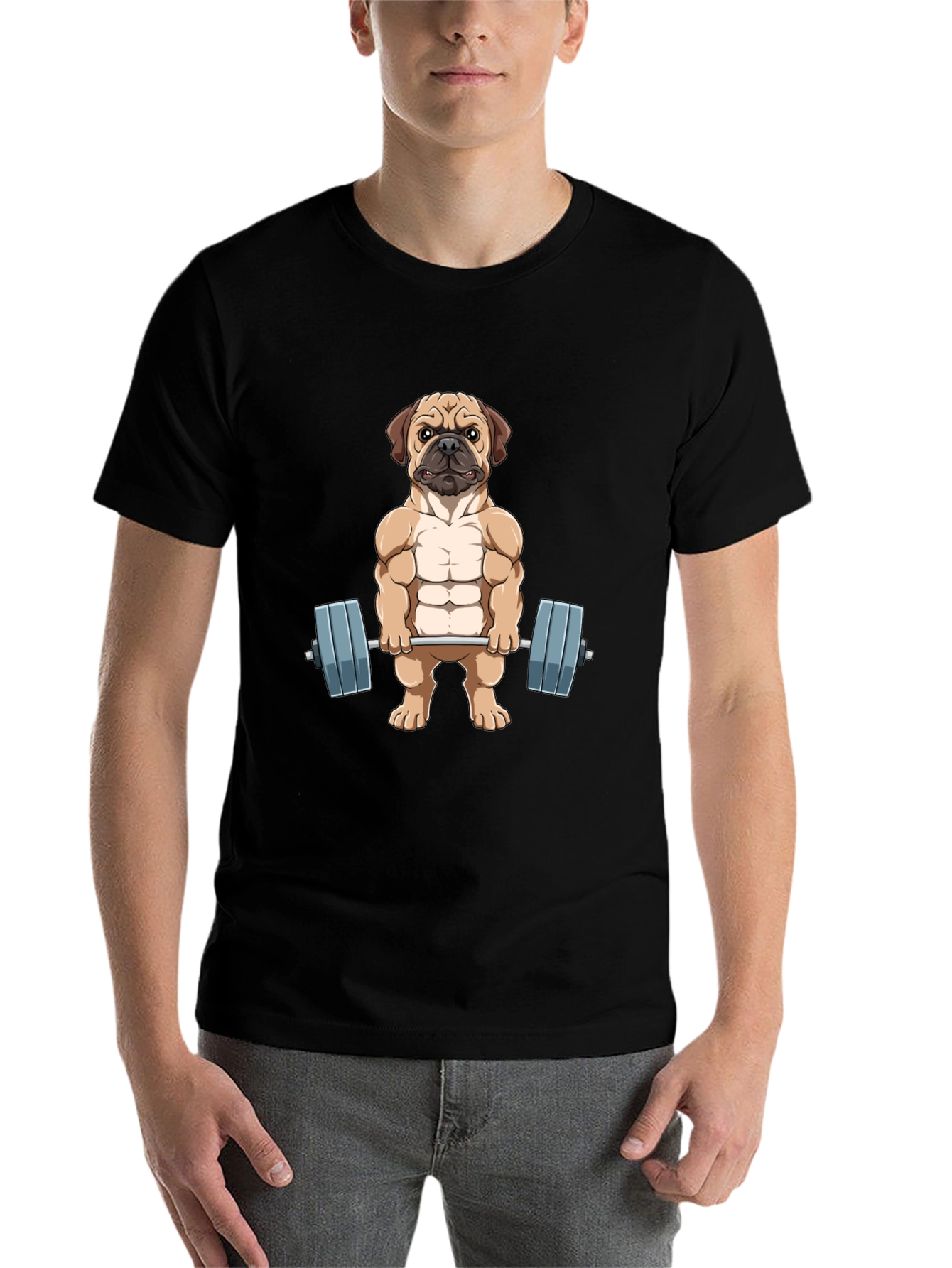 Black Muscle Dog Graphic Tee - Workout Pug T-Shirt view 7