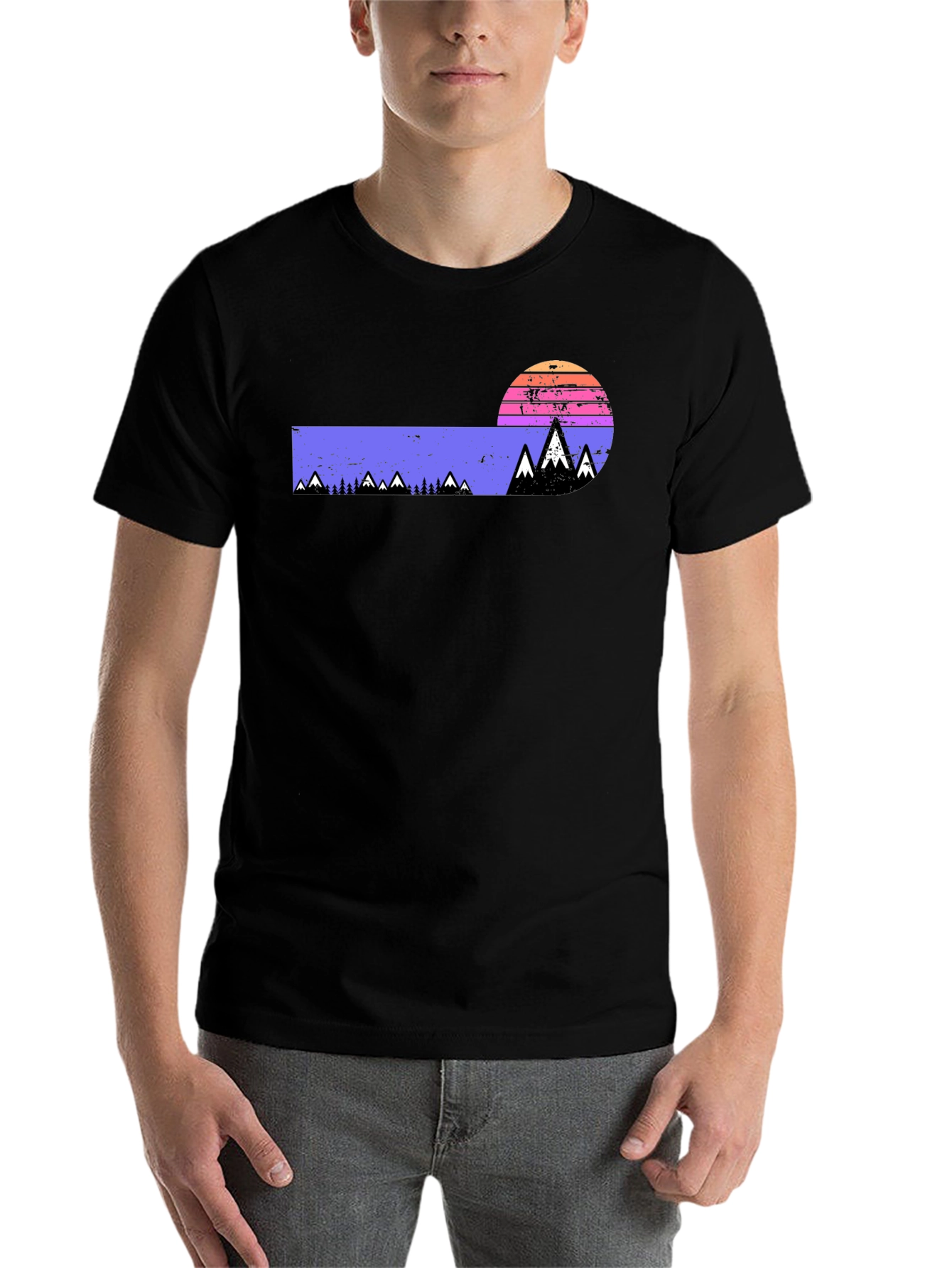 Black Retro Mountain Sunset Graphic Tee view 7