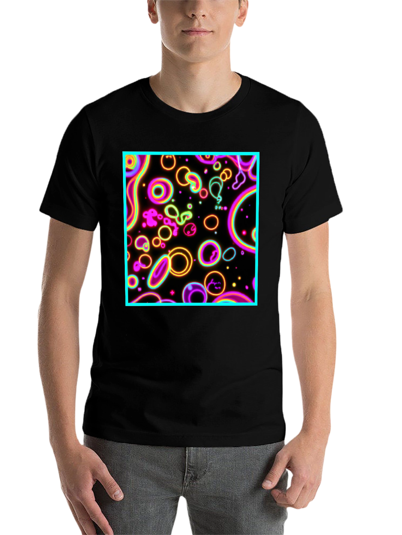 Black Neon Glow Abstract Graphic Print Tee view 7