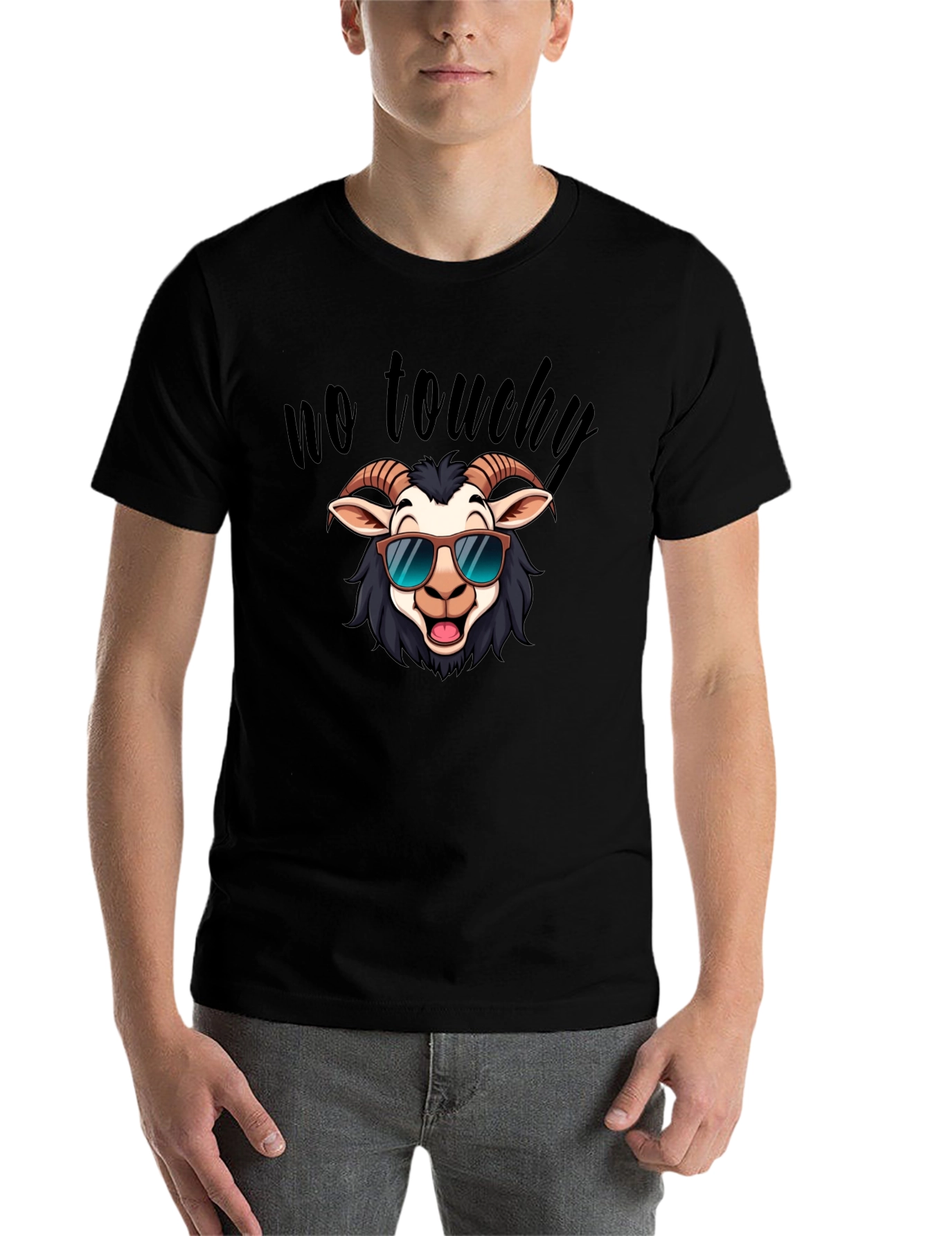 Black Cool Goat Graphic Tee - No Touchy Funny Shirt view 7