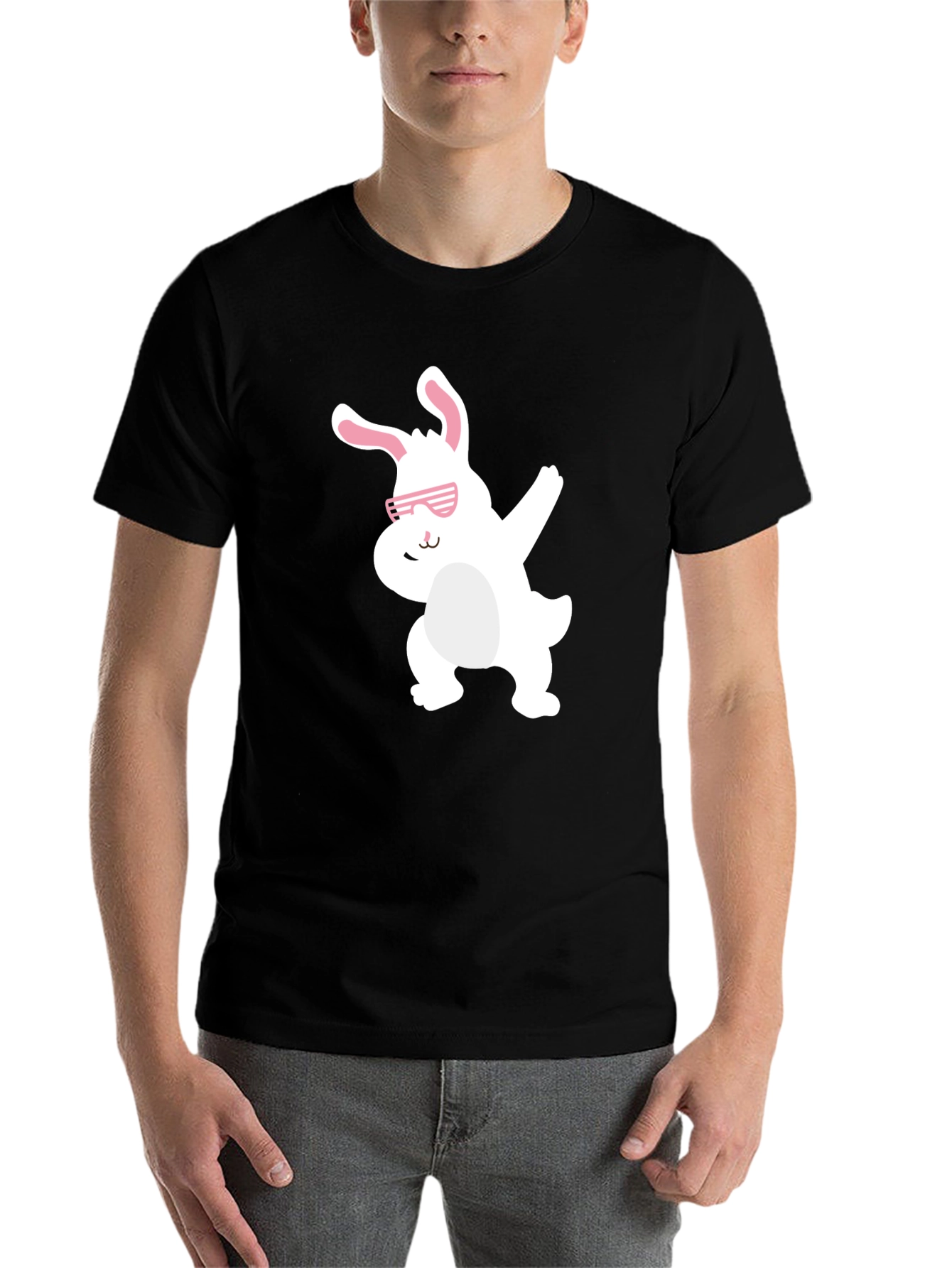 Black Funny Easter Bunny Dabbing Black T-Shirt view 7