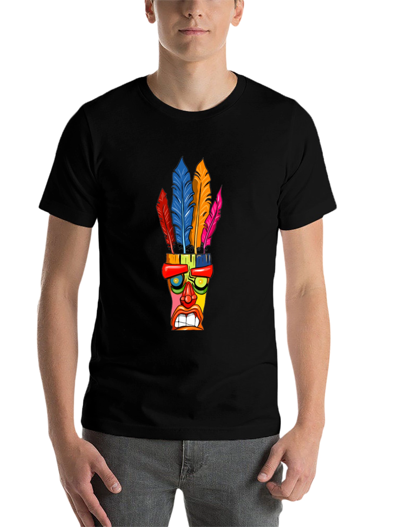 Black Colorful Tiki Mask T-Shirt view 7