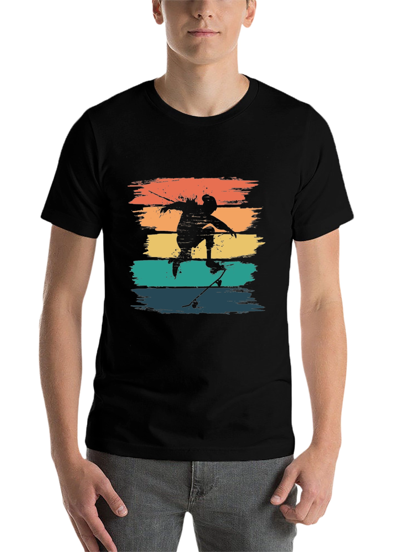 Black Retro Skateboarder Tee - Vintage Style T-Shirt view 7
