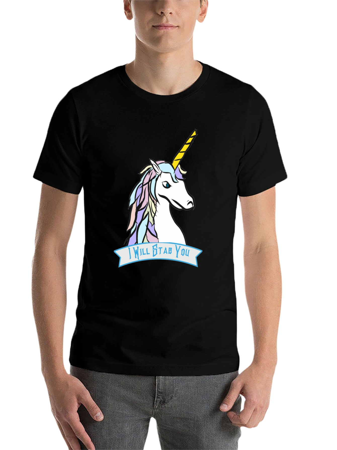 Black Unicorn Stab T-Shirt - Funny Graphic Tee view 7