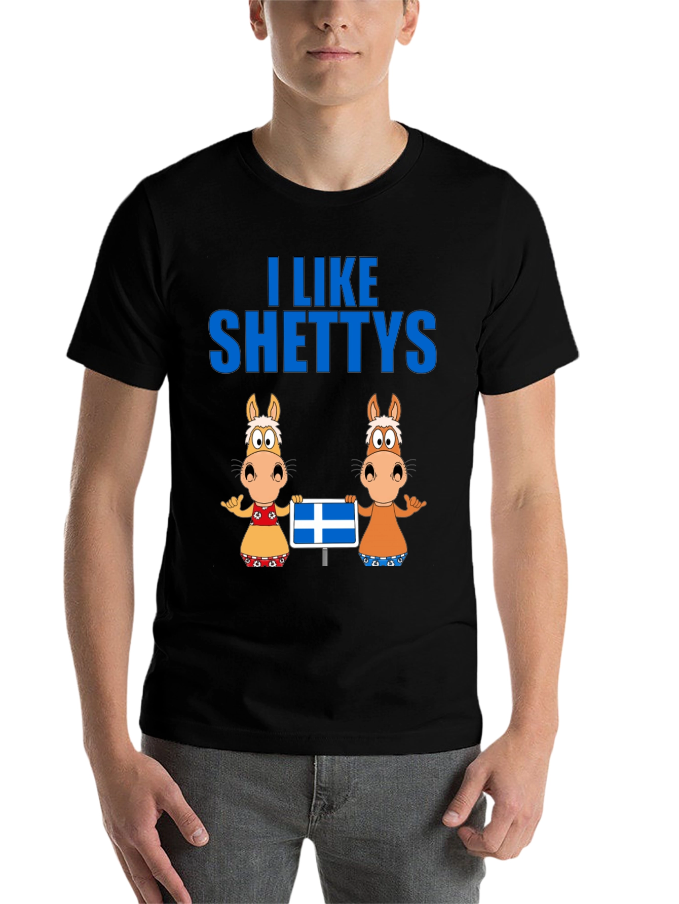 Black I Like Shettys T-Shirt: Cute Horse Cartoon Tee view 7