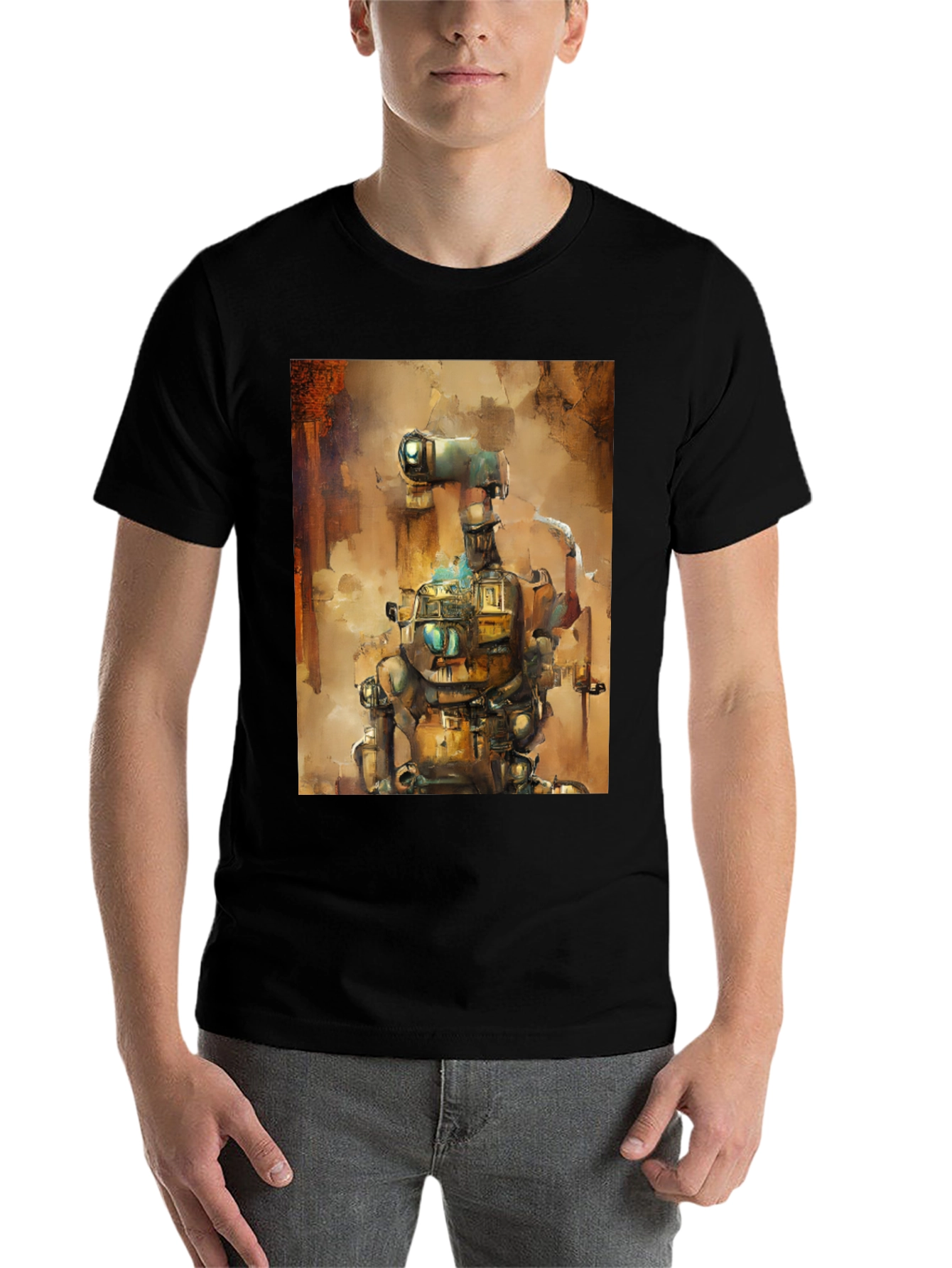 Black Steampunk Robot Graphic Tee - Unique Design view 7