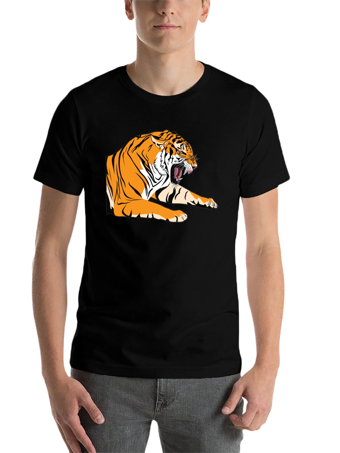 Black Roaring Tiger Graphic Tee - Bold Black T-Shirt view 7