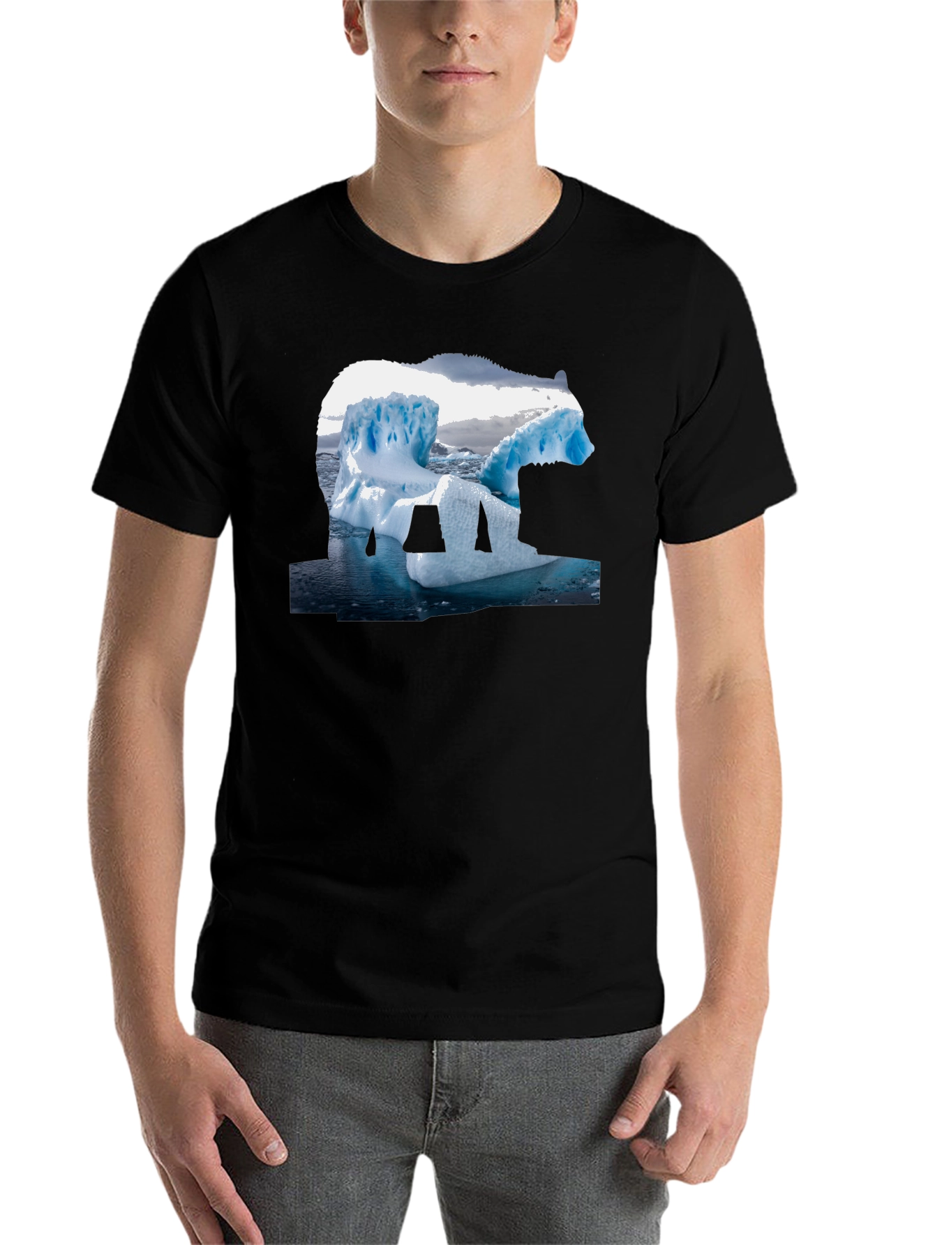 Black Polar Bear Iceberg Graphic Tee - Black Cotton T-Shirt view 7