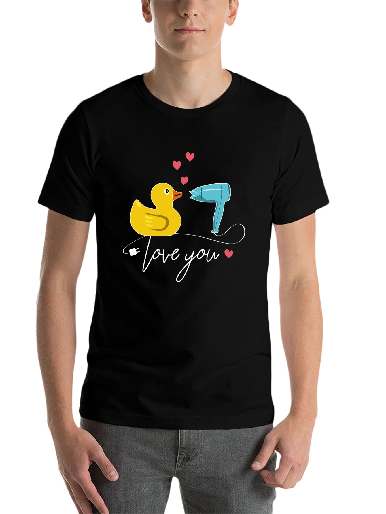 Black Duck & Hair Dryer 'Love You' Black T-Shirt view 7