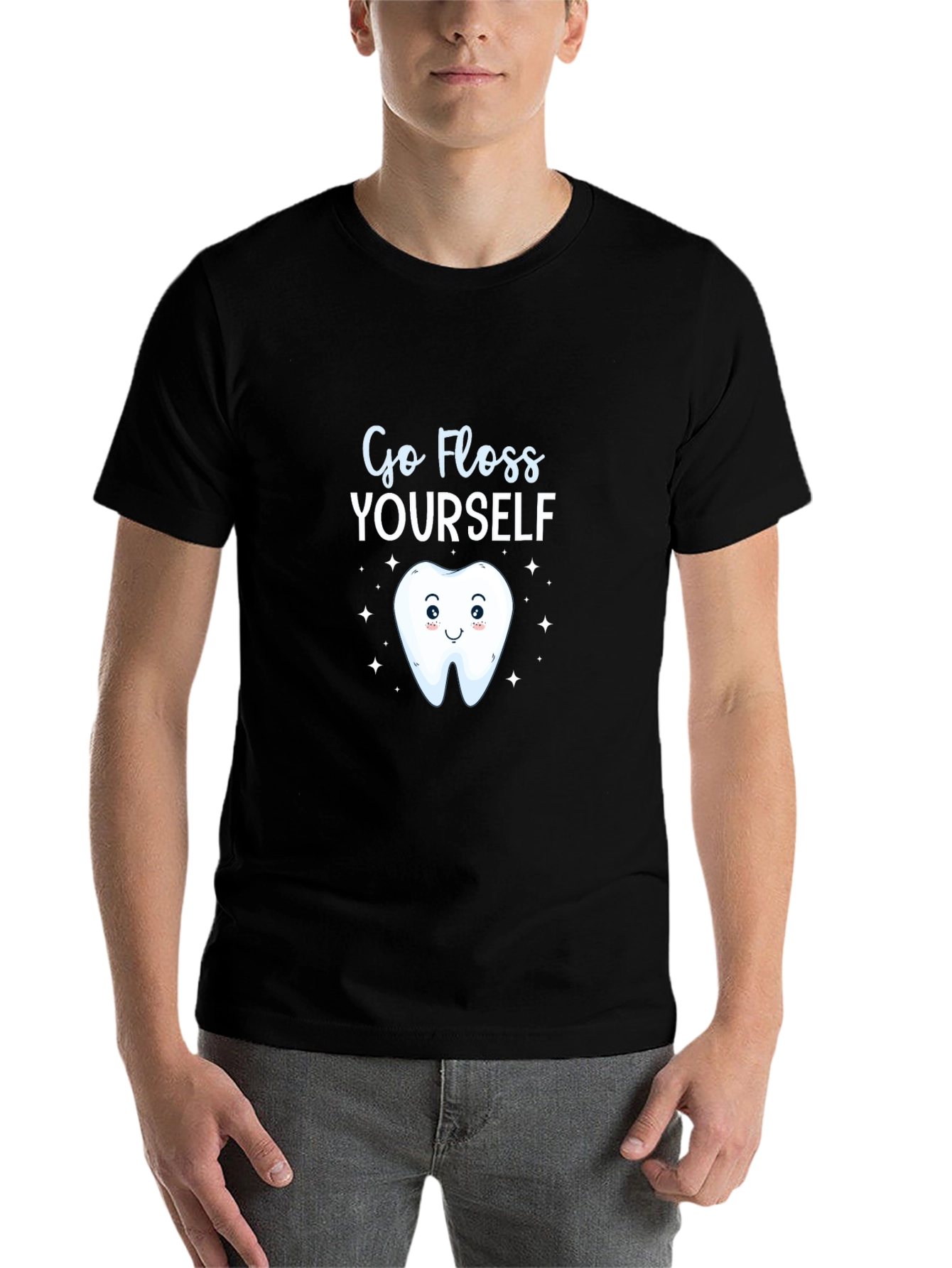 Black Go Floss Yourself Funny Tooth T-Shirt view 7