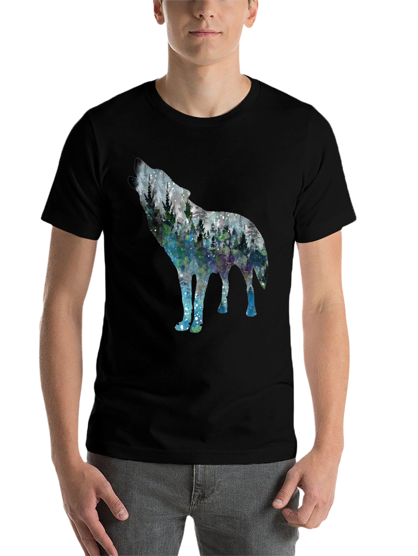 Black Wolf Forest Graphic Tee - Stylish Nature Shirt view 7