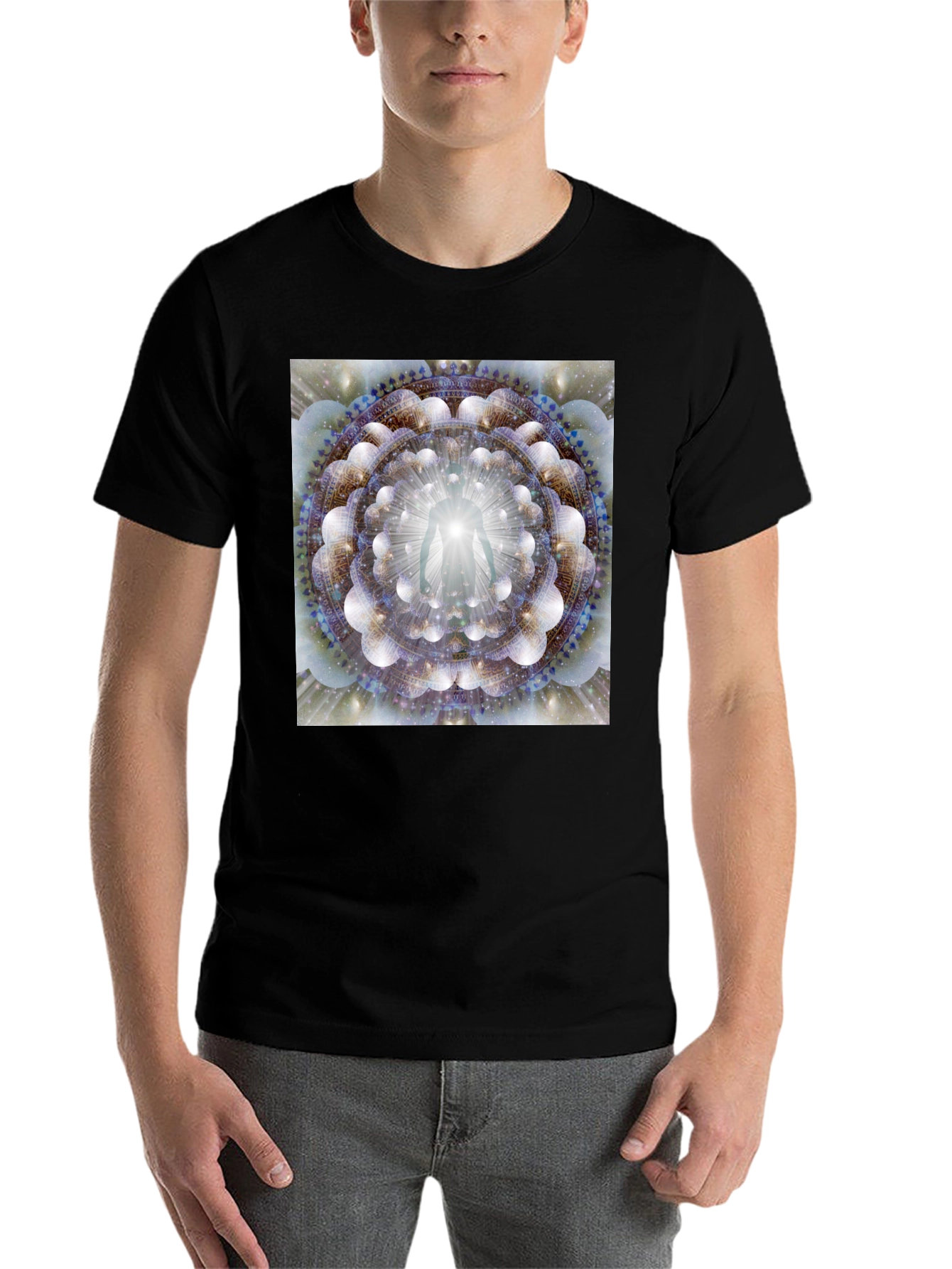 Black Enlightened Being Mandala Black T-Shirt view 7