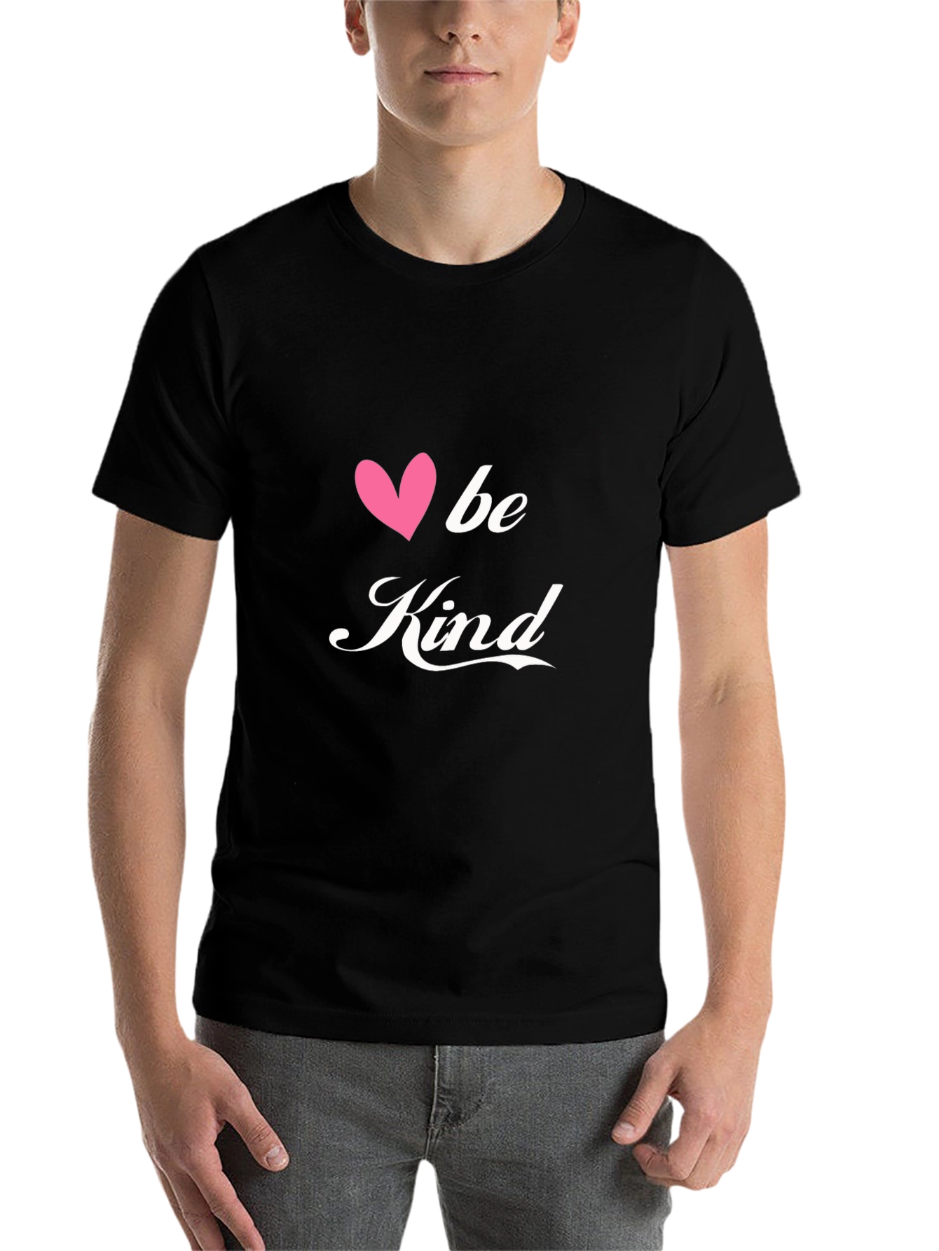 Black Be Kind T-Shirt - Black Cotton Blend Tee with Heart Design view 7