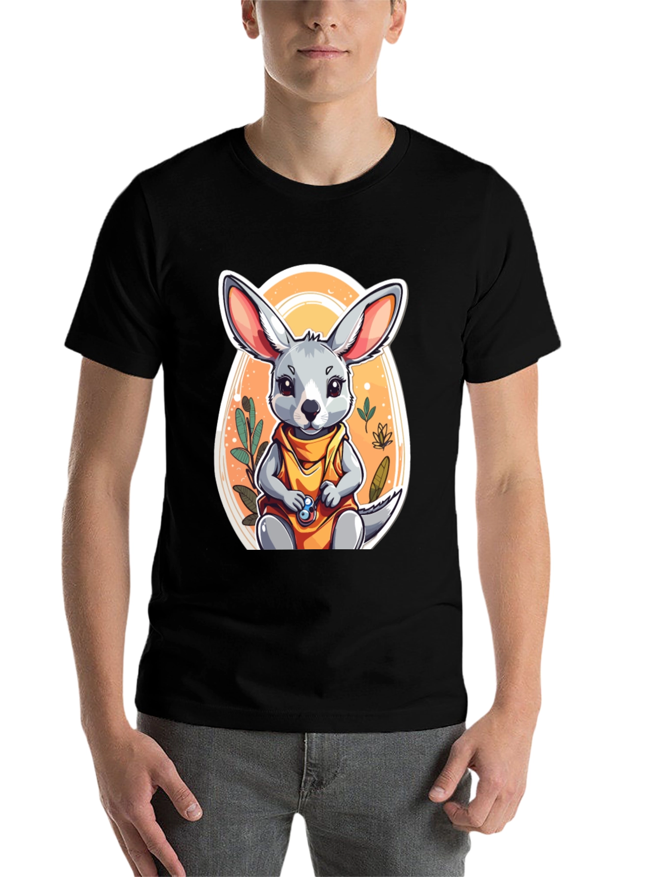 Black Cute Cartoon Jerboa T-Shirt view 7