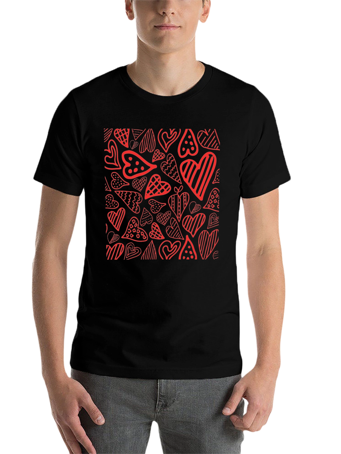 Black Heart Pattern Black T-Shirt view 7