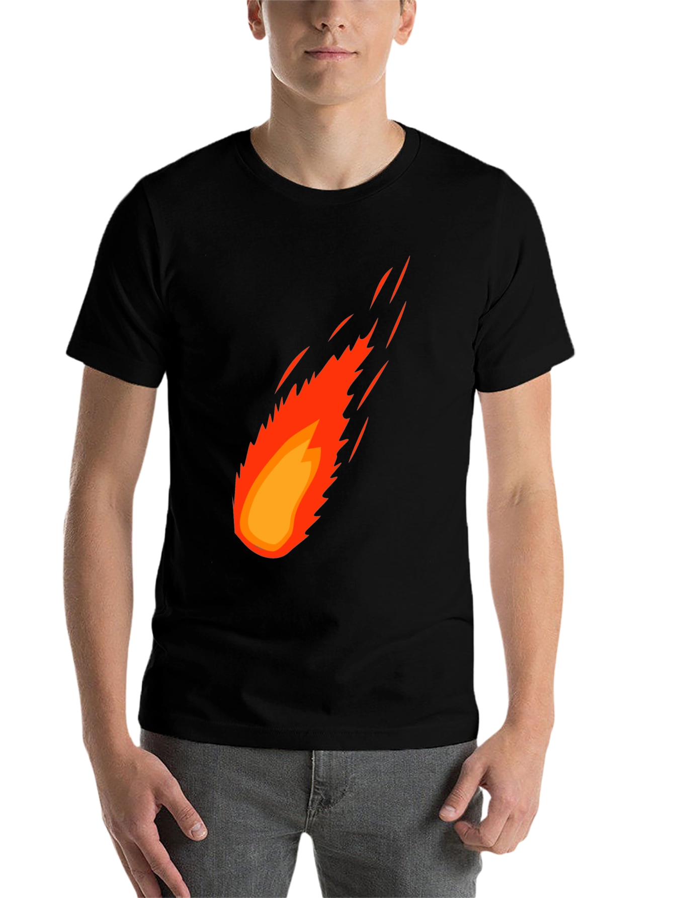 Black Fiery Comet Graphic Tee - Black Cotton T-Shirt view 7