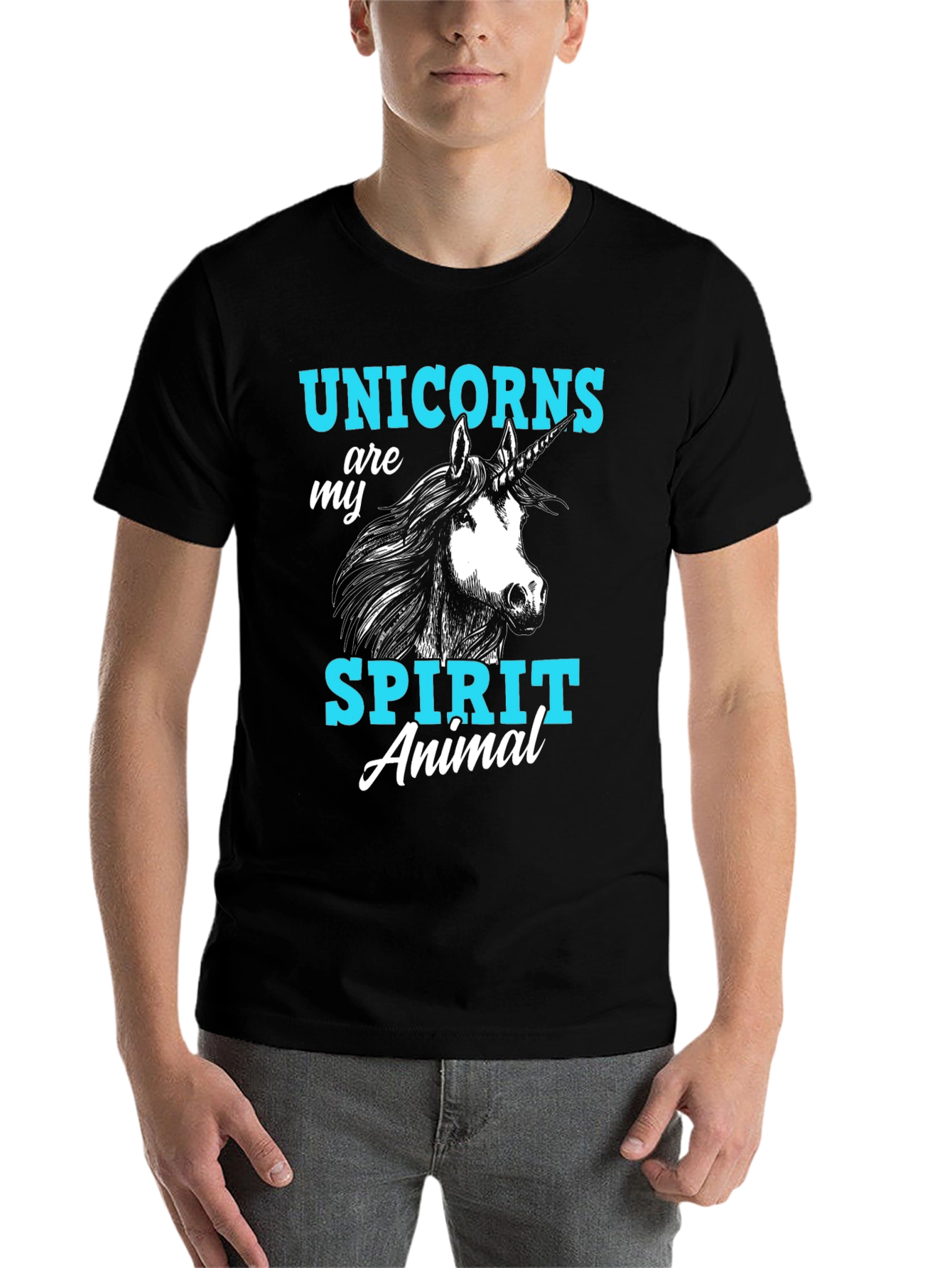 Black Unicorn Spirit Animal Graphic T-Shirt, Black Cotton Tee view 7