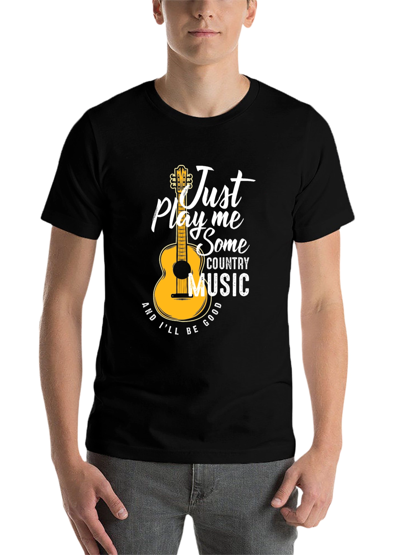 Black Just Play Me Some Country Music Graphic T-Shirt view 7