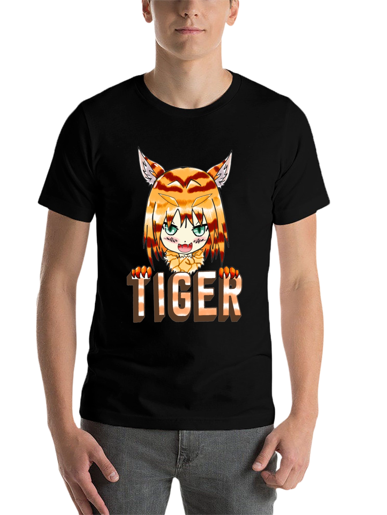 Black Anime Tiger Graphic Tee - Fun Casual Wear view 7